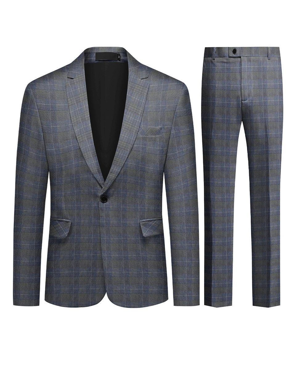 Allthemen Anzug (2 tlg) Slim Fit Herrenanzug im Farbeblock-Karomuster