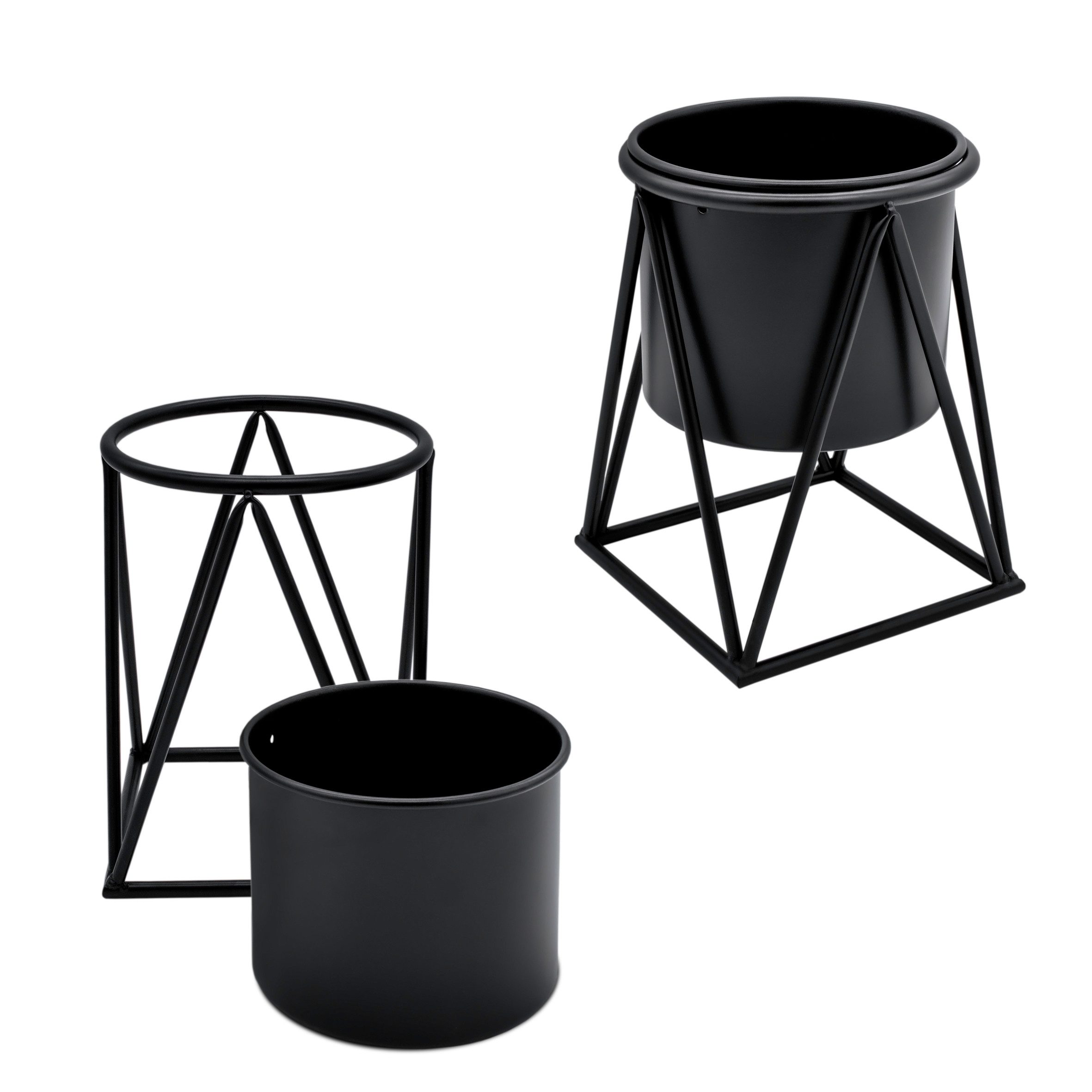 Spetebo Blumenständer Metall Pflanzenständer schwarz 3er Set - 70 / 47 / 26 cm (Set, 3 St., Blumenständer), Blumenhocker mit entnehmbarem Pflanztopf – Bild 3 von 5