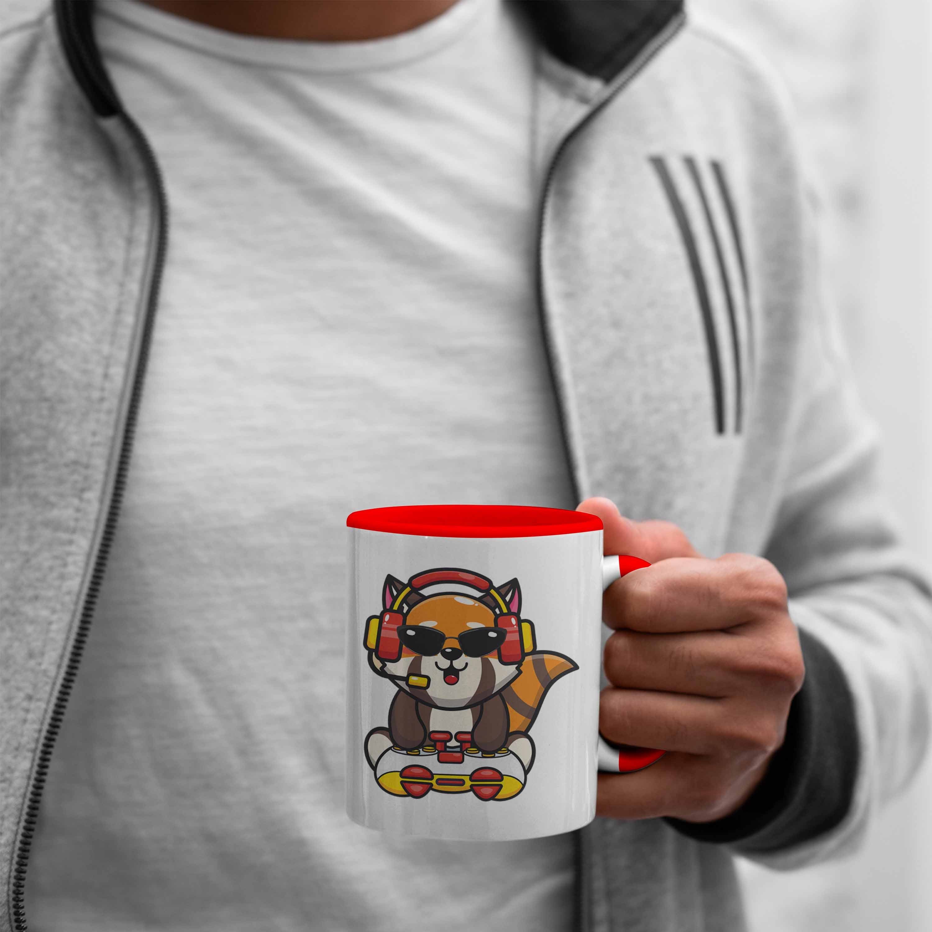 Trendation Tasse Trendation - Jungen Rot Geschenkidee Grafik Lustige Gaming Kinder Gamer Gaming Panda Tasse Jungs für Mädchen