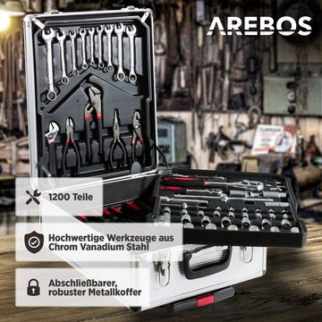 Arebos Werkzeugkoffer Werkzeug-Set, Werkzeugkasten 1200 Teile Chrom Vanadium Stahl (Set)