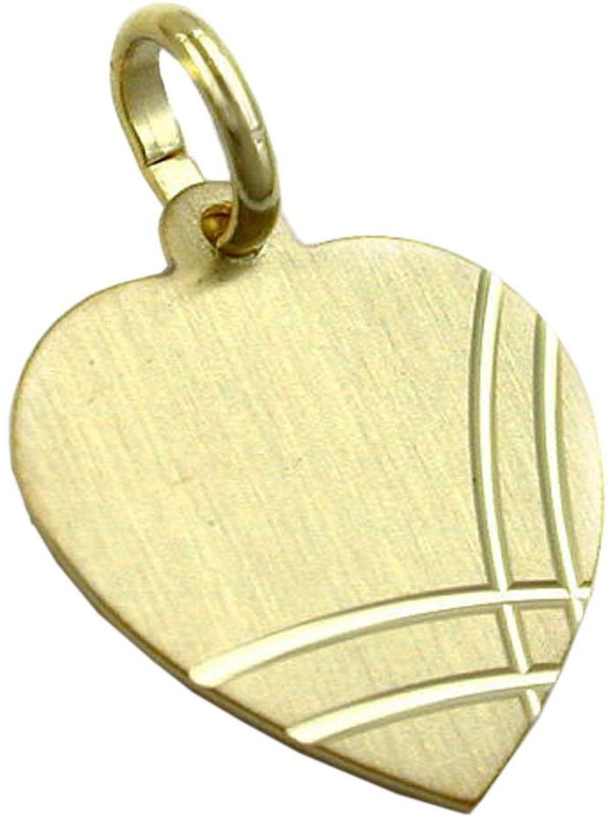 Herzanhänger 14x13mm Herz Gravuranhänger mattiert diamantiert 9Kt GOLD