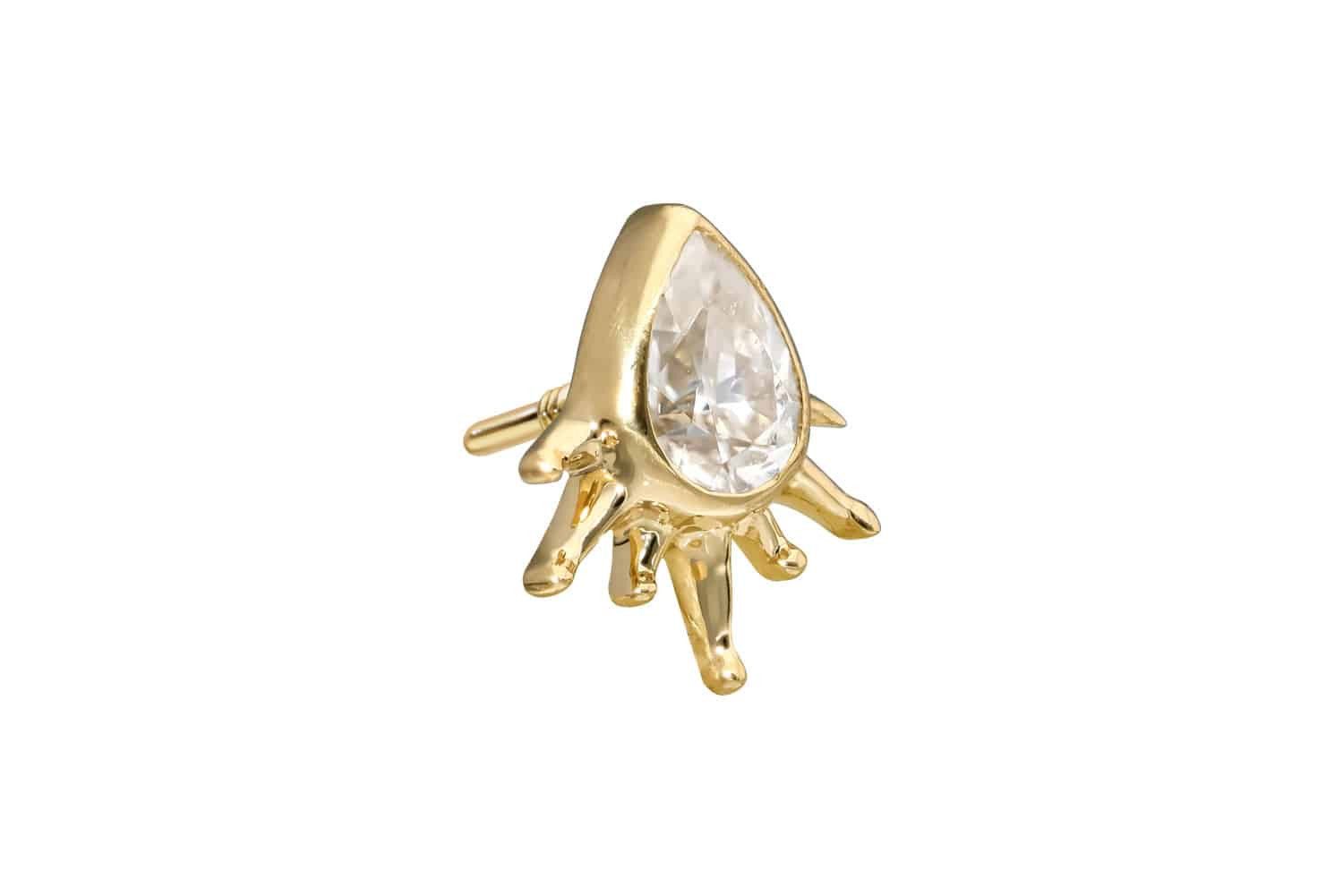 Piercing-Set 14 Karat Gold Schraubaufsatz mit Außengewinde MOISSANIT-TROPFEN +