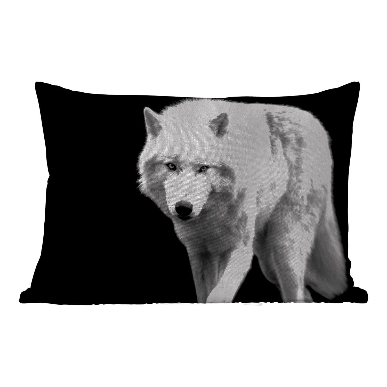 Wolf - MuchoWow Weiß, Schwarz Kissenhülle - Outdoor-Dekorationskissen, Tier Polyester, - Dekokissen Dekokissenbezug,
