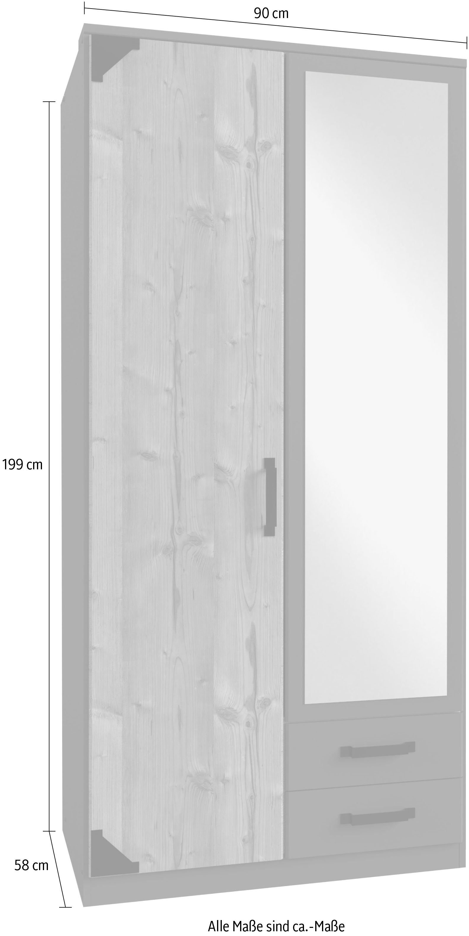 Wimex Drehtürenschrank Bochum mit Spiegel Graphit/Silver-Fir-Nachbildung/Spiegel