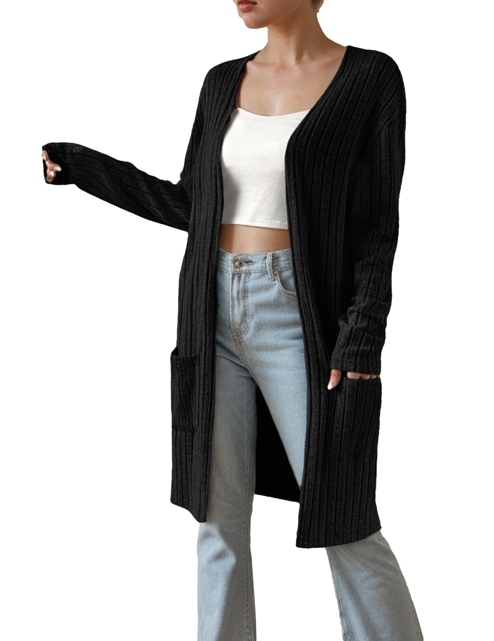 LUCKZON Longstrickjacke Damen, lässig, langärmelig, vorne günstig online kaufen