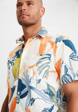 Beachtime Hawaiihemd mit Kentkragen, Freizeithemd mit Blätterprint aus reiner Baumwolle