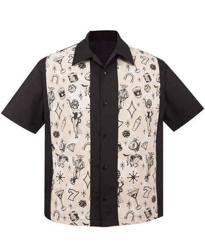 Steady Clothing Kurzarmhemd Vegas Lights Retro Vintage Bowling Shirt Rockabilly