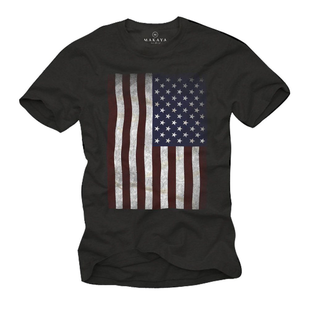 MAKAYA Print-Shirt Herren USA Army Baumwolle Amerika mit Männer US Armee Vintage aus Druck, Fahne Flagge Schwarz T-Shirt