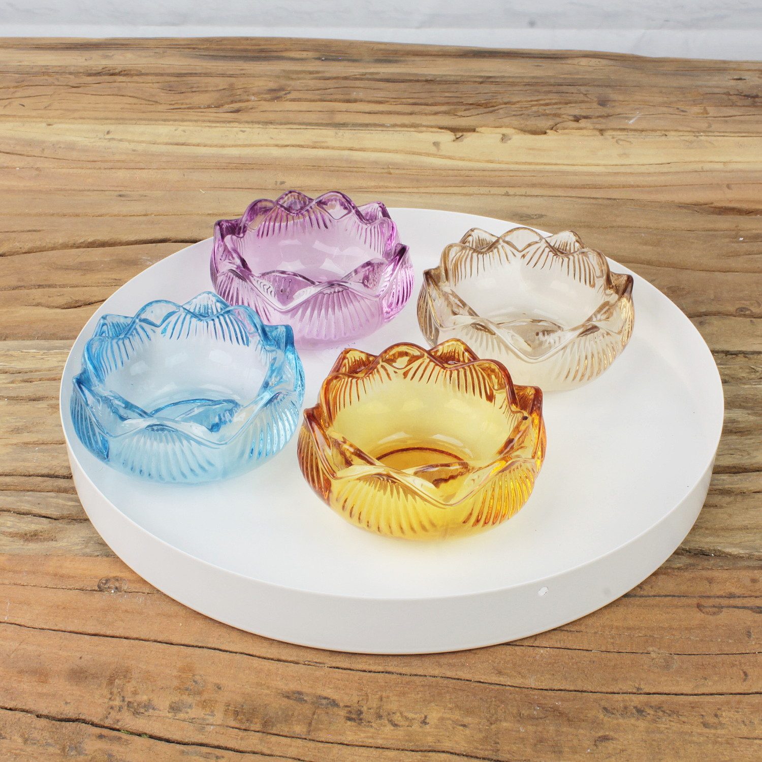 Macosa Home Teelichthalter Teelichthalter Tulpe 4er Set Glas bunt 7,8 cm Glaswindlicht modern (Glasteelichthalter, 4 St., Dekowindlicht Kerzenhalter Tulpenform), Frühlingsdekoration Dekoration Frühling