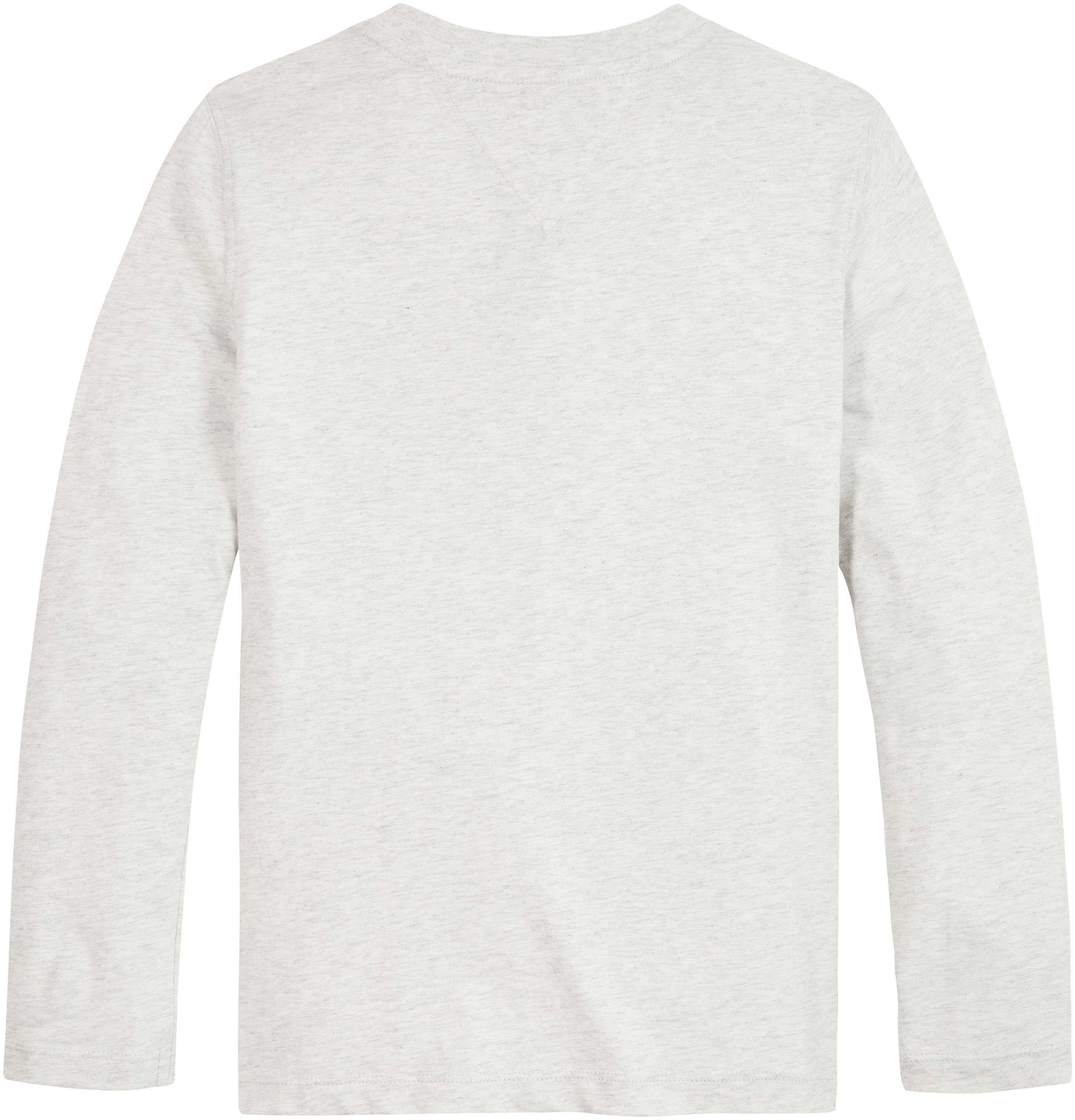 großem Hilfiger Front TEE Langarmshirt Print TH mit Hilfiger New_Light_Grey_Heather Tommy L/S LOGO