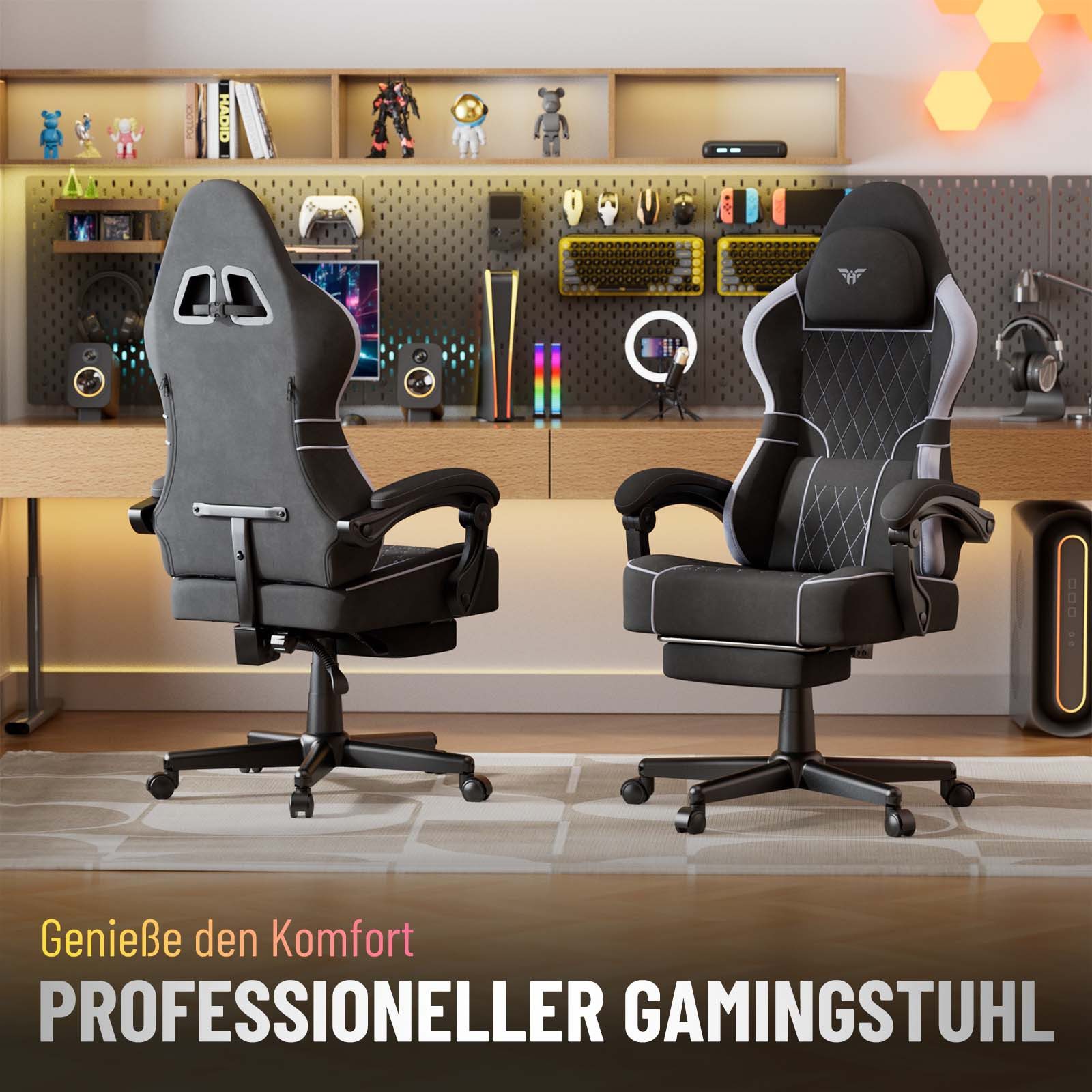 Huracan Gaming-Stuhl Gamer Chair mit verstellbare Kopfstütze und Lendenkissen,Ergonomisch