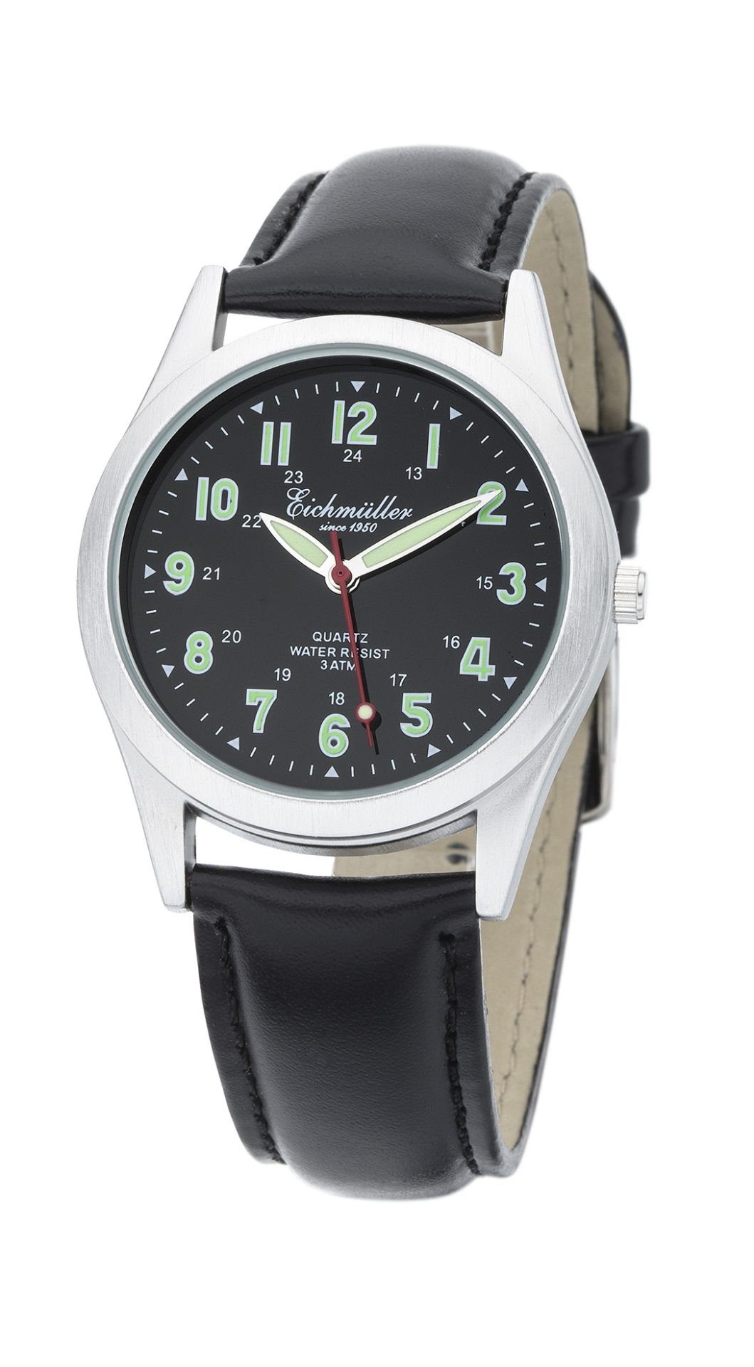 Quarzuhr Armbanduhr 37 mm Herrenuhr mit schwarzem Lederband, 7020-01
