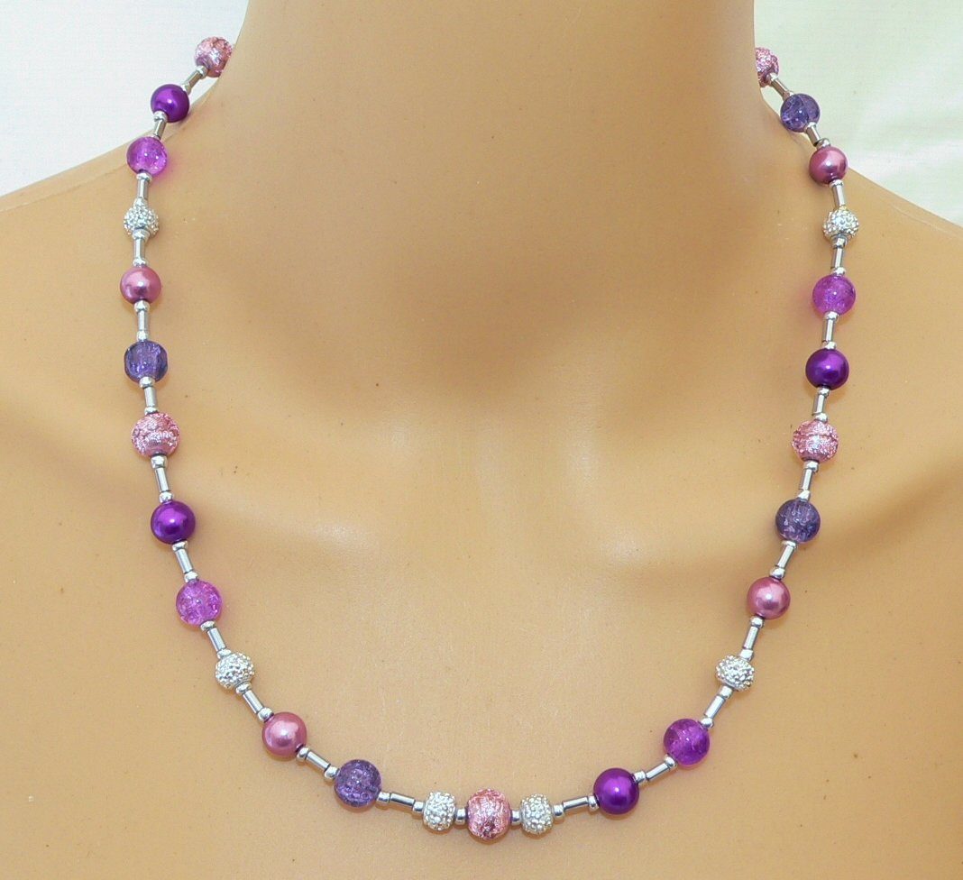 traumschmuck Kette ohne Anhänger 245 Perlenkette Glasperlen lila violett Hä günstig online kaufen