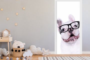 MuchoWow Türtapete Hund - Brille - Hipster, Matt, bedruckt, (1 St), Fototapete für Tür, Türaufkleber, 75x205 cm