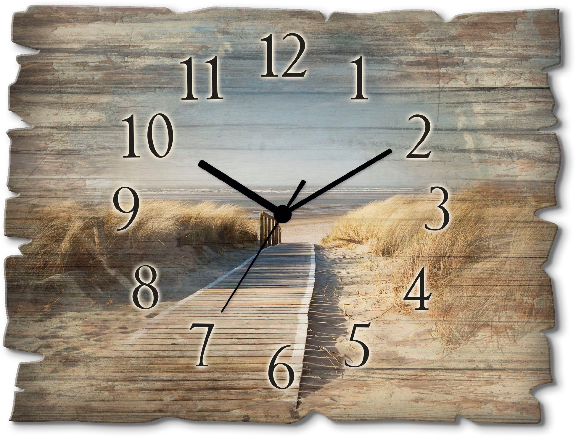 Artland Wanduhr Nordseestrand auf Langeoog - Steg (wahlweise mit Quarz- oder Funkuhrwerk, lautlos ohne Tickgeräusche)