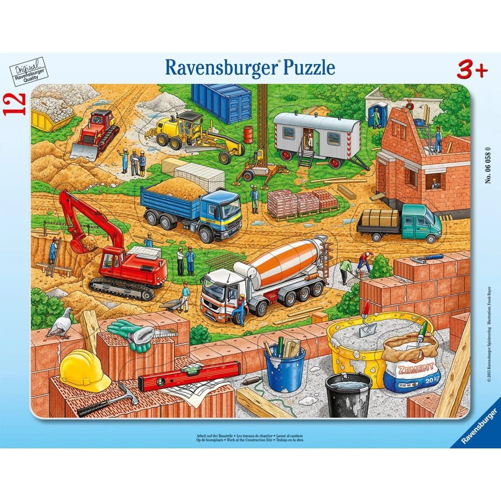 Ravensburger Puzzle Arbeit auf der Baustelle. Rahmenpuzzle 12 Teile, 12 Puzzleteile von Ravensburger