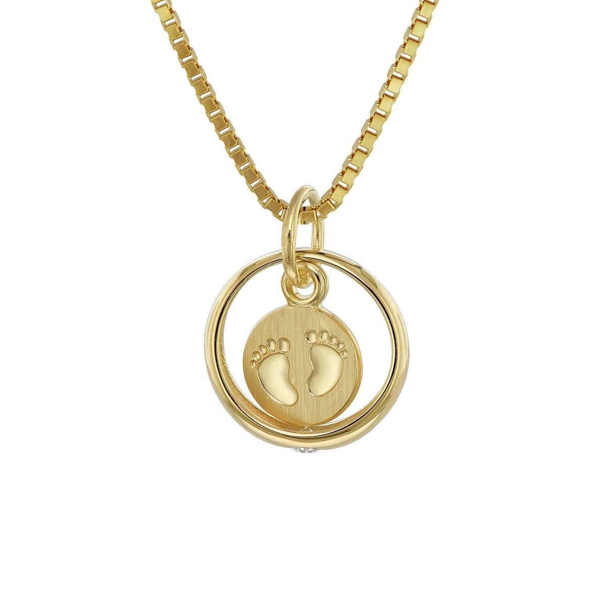 trendor Kette mit Anhänger 75395, Taufring Babyfüße Gold 585 / 14 Karat mit vergoldeter
