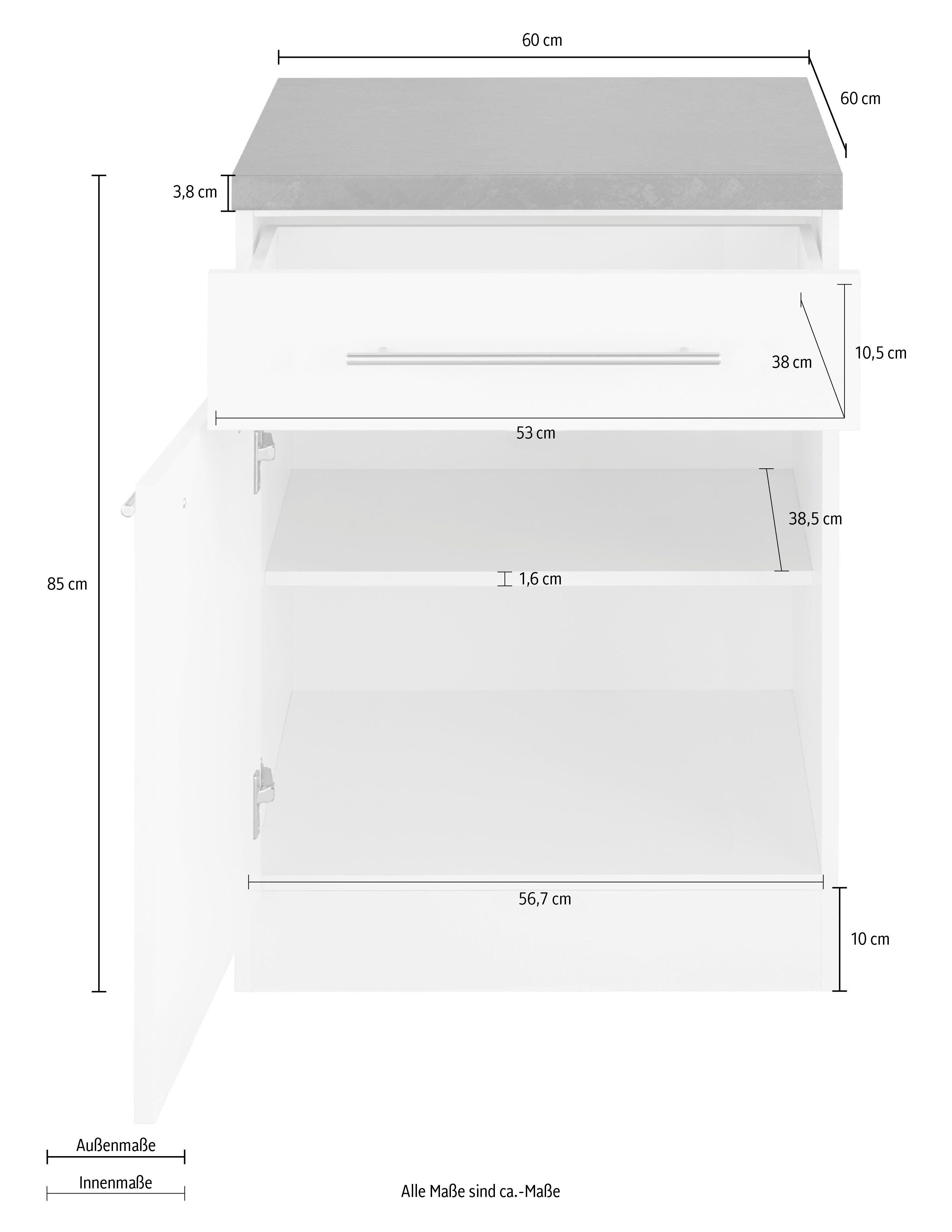 Unterschrank Küchen breit Weiß 60 cm weiß/kastelleichefarben Unna wiho |