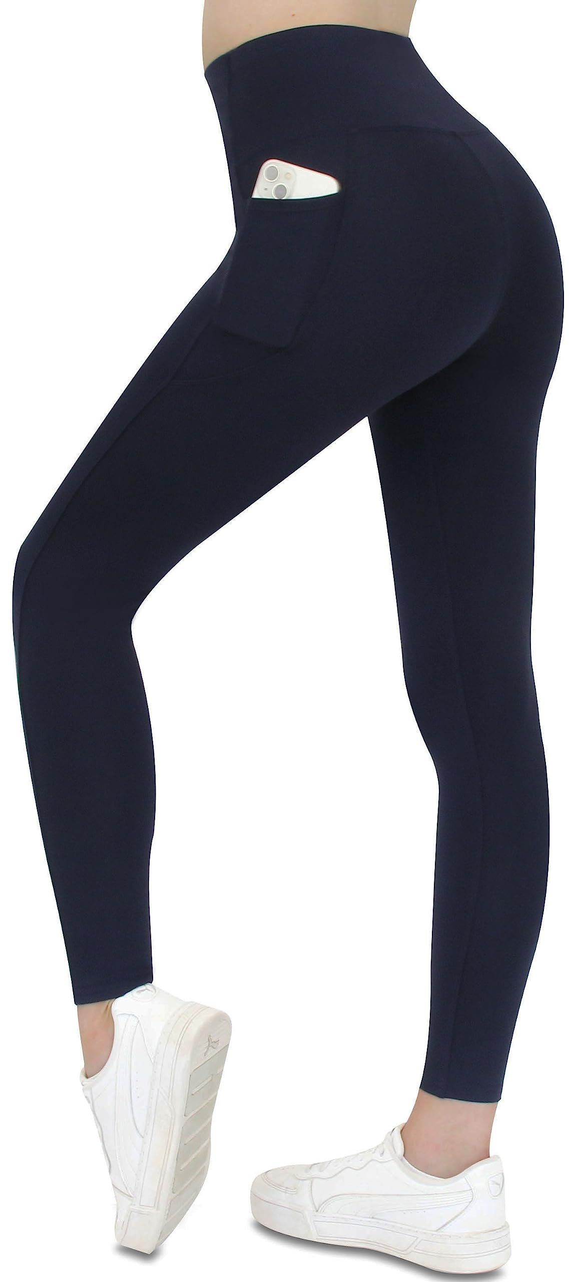 Sporthose, Taschen Waist, mit (High Frentree hohem in vielen Navy Farben) Yogaleggings Leggings Laufhose mit Damen, Lange Komfort für