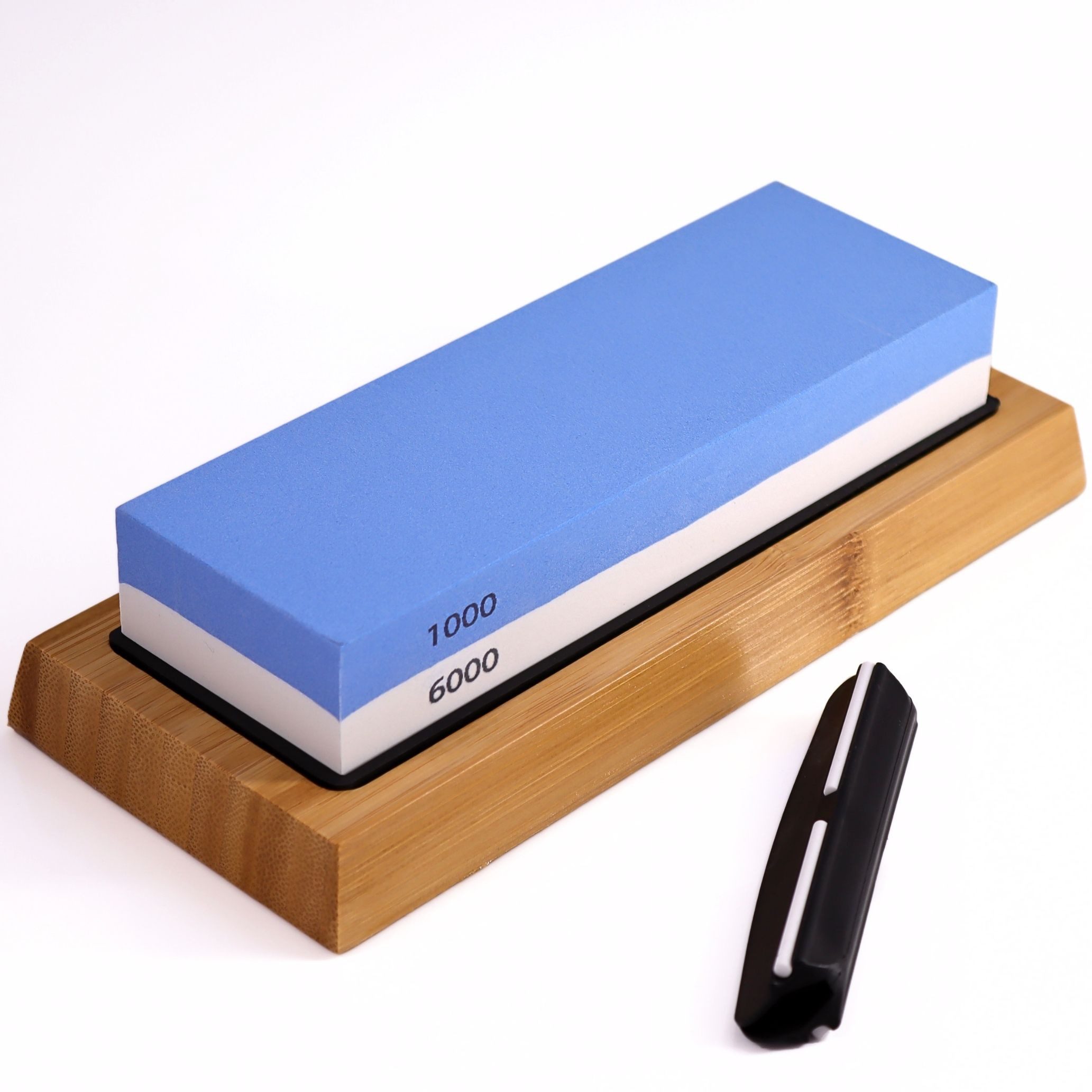 Lacers Messerschärfer 2-in-1 Wetzstein-Doppelseitiger Schleifstein Bambus & Winkelführung, Doppelseitiger Wetzstein