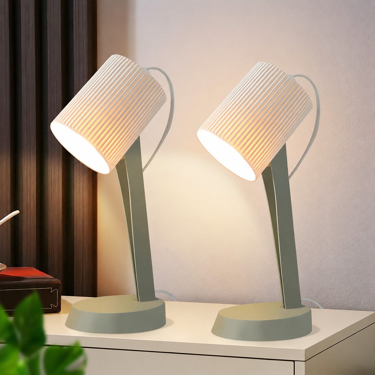 Nettlife Tischleuchte Moderne 2er Set Tischlampe E14 Kabel Grün/Orange/Braun/Dunkelgrau, LED wechselbar, Landhausstil Tischlampen für Esstisch Schlafzimmer Wohnzimmer