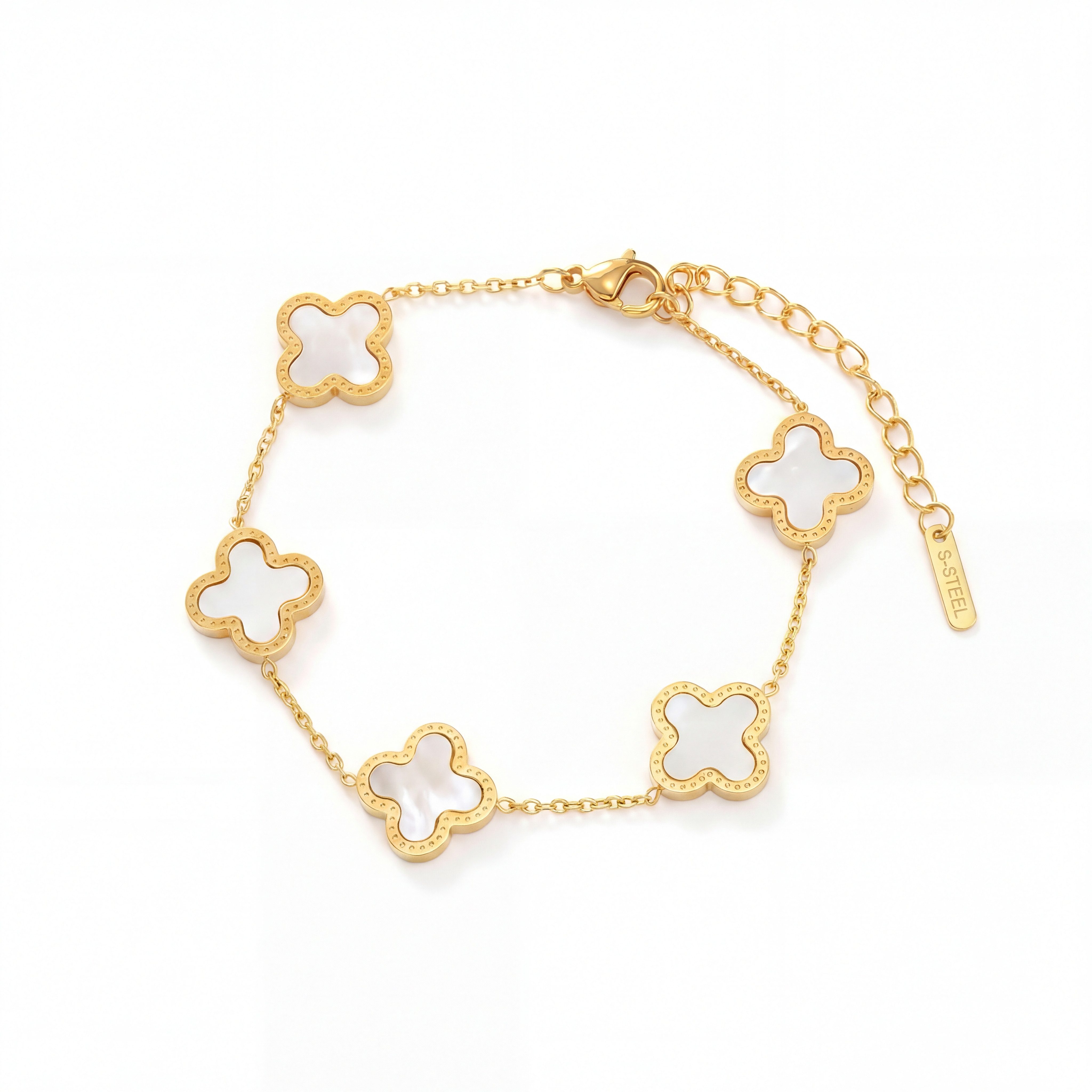 salazar.plus Gliederarmband Luxus Damen Armband Kleeblatt Gold Edelstahl vergoldet Perlmutt, Kleeblatt Armband Gold aus Edelstahl mit edlem Perlmutt-Besatz