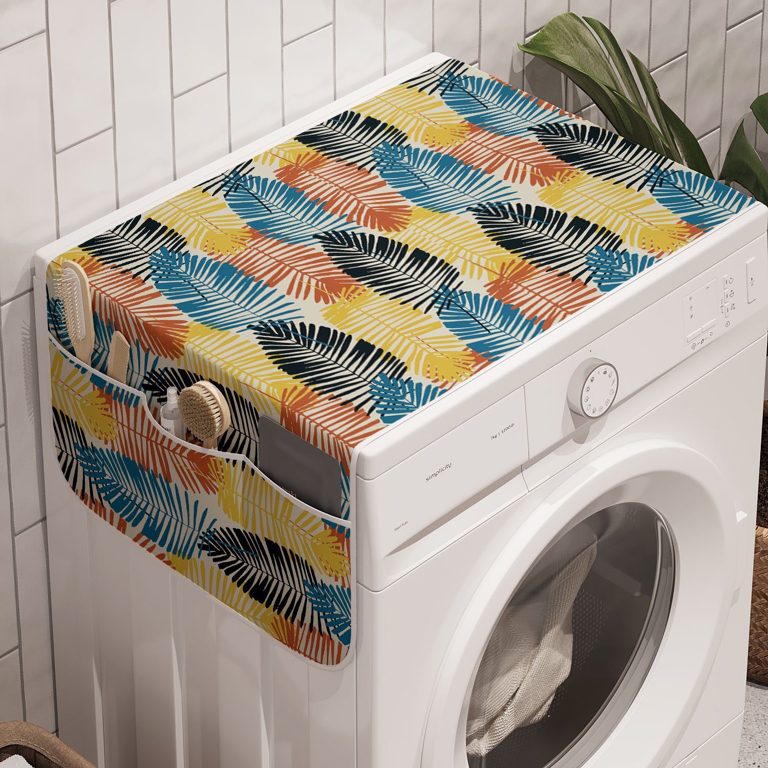 Trockner, Palmblätter Anti-Rutsch-Stoffabdeckung Waschmaschine Jungle Doodle Tropisch für und Badorganizer Abakuhaus