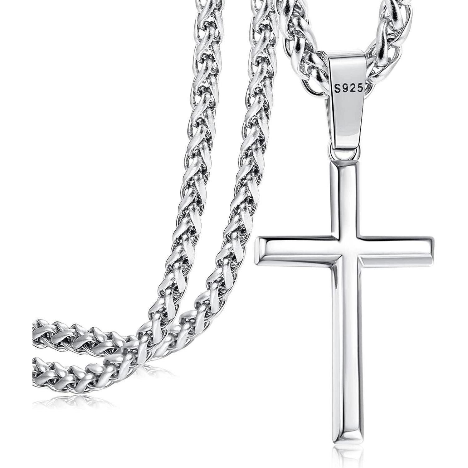 LuxusKollektion Kreuzkette Kreuz Kette 925 Silber Anhänger Edelstahl Halskette Panzerkette 76.0