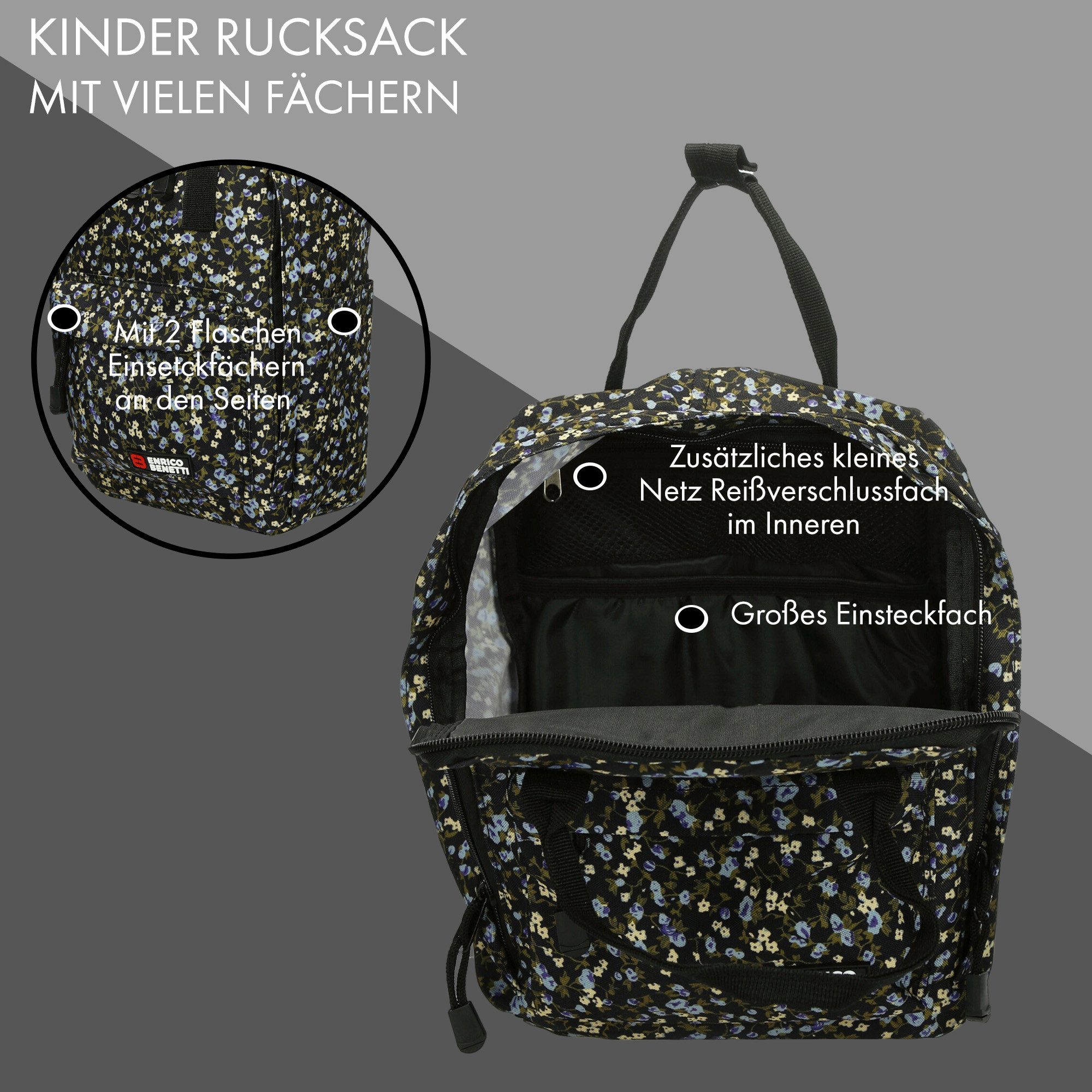 Enrico Benetti Kinderrucksack Rucksack für Kinder (Kindergarten, Freizeitrucksack Mädchen Junge), ab 3 Jahren