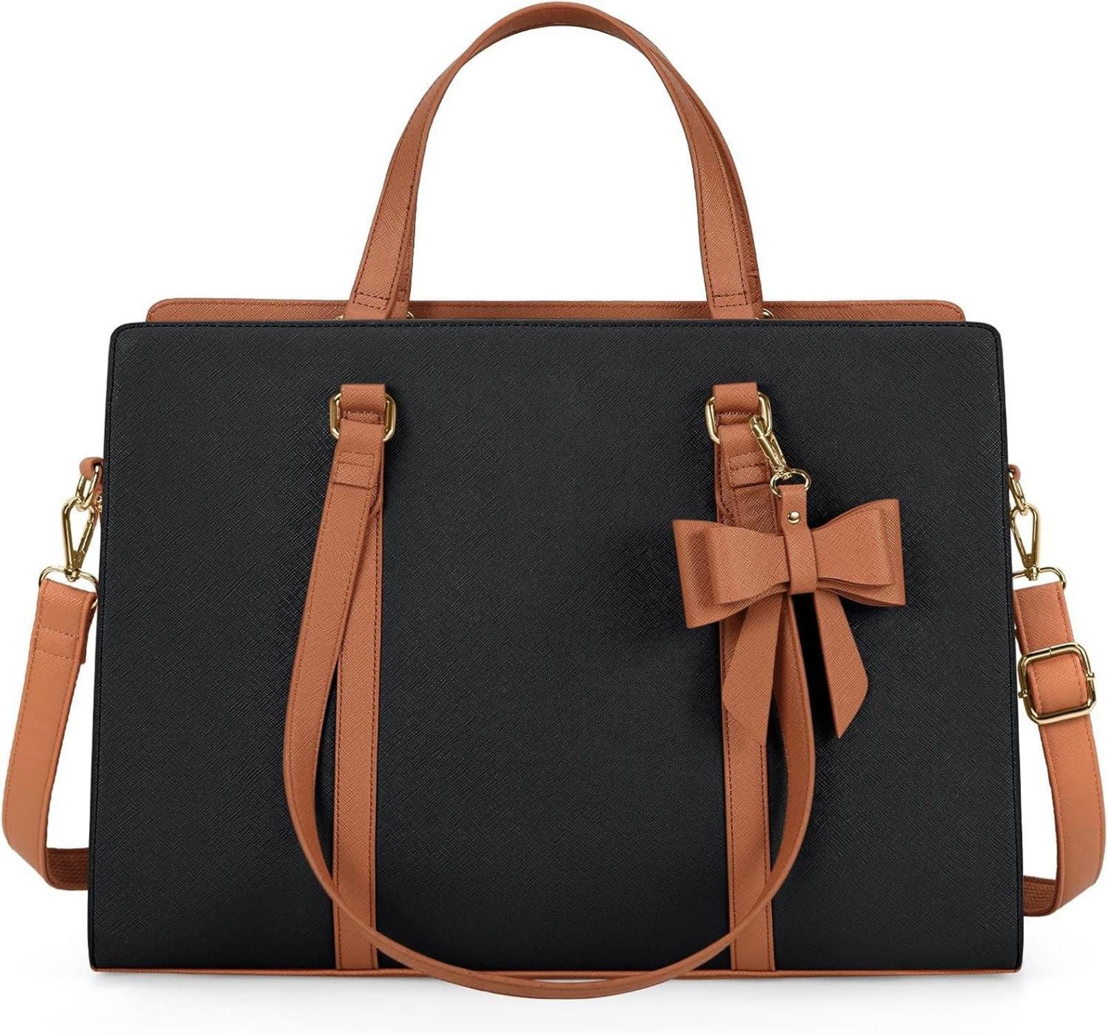 Umhängetasche Handtasche Damen Shopper Große Schwarz Laptoptasche 15.6 Zoll PU Leder