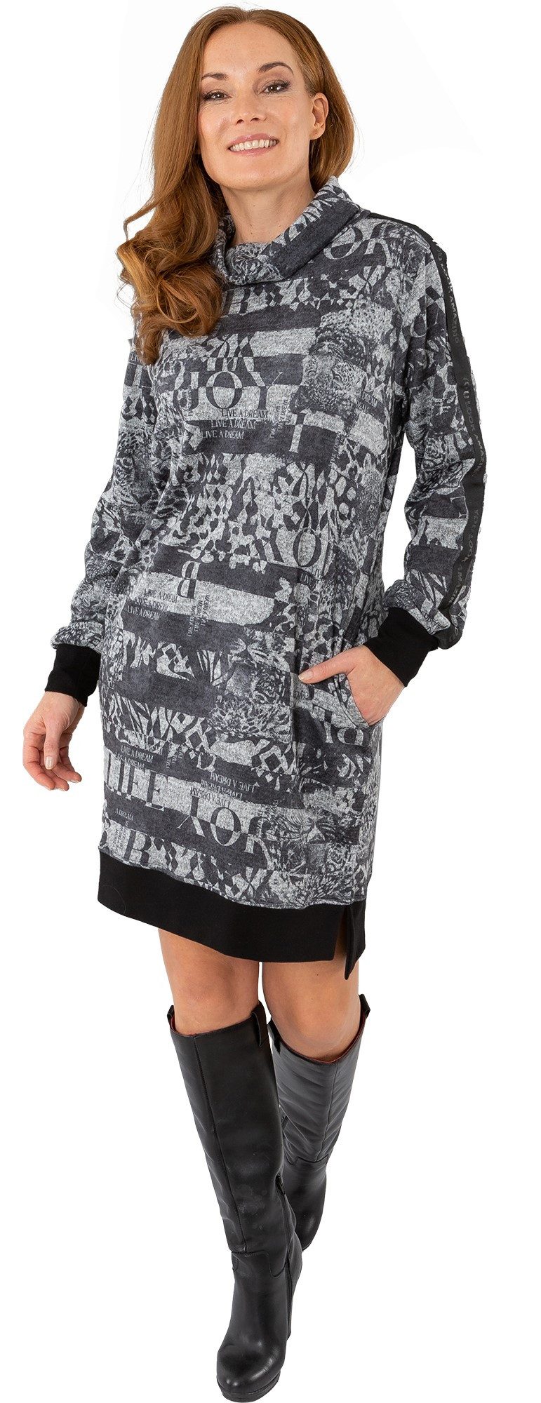 Estefania for woman Sweatkleid 196-5611, mit Wasserfallkragen und Eingrifftaschen Einsätze in beiden Ärmeln