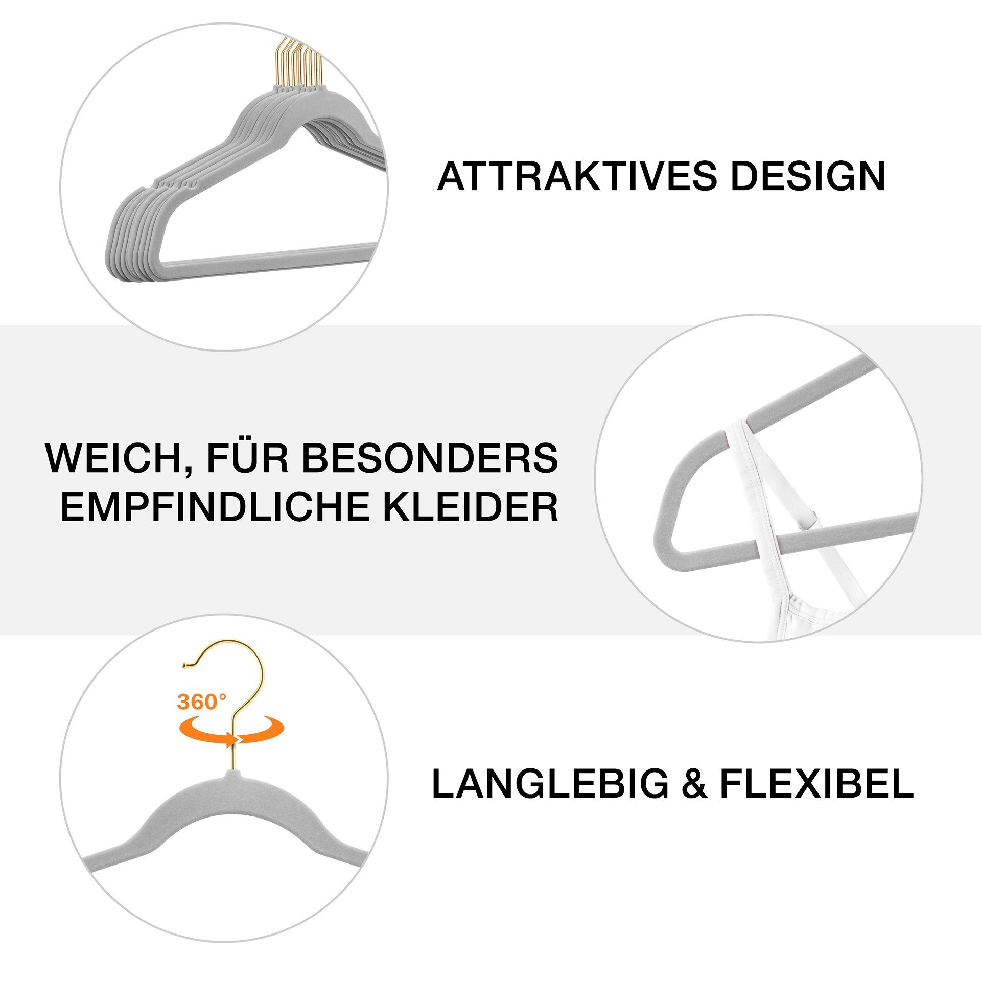 StickandShine Kleiderbügel 50 Stück Samt Kleiderbügel mit Gold Haken (50er günstig online kaufen