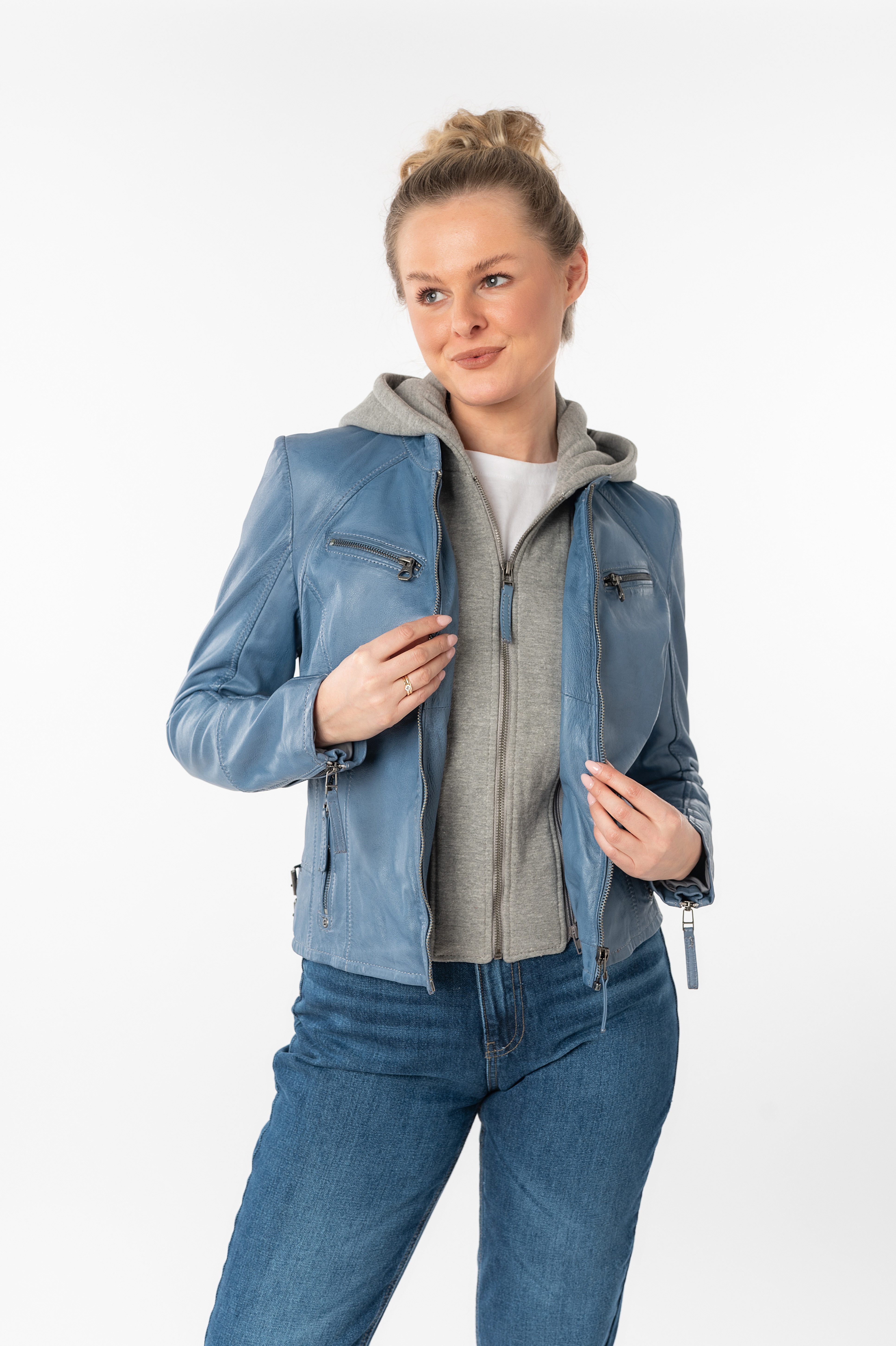 Mauritius Lederjacke NOLA Two-in-One Style - mit abnehmbarer Jersey-Kapuze günstig online kaufen