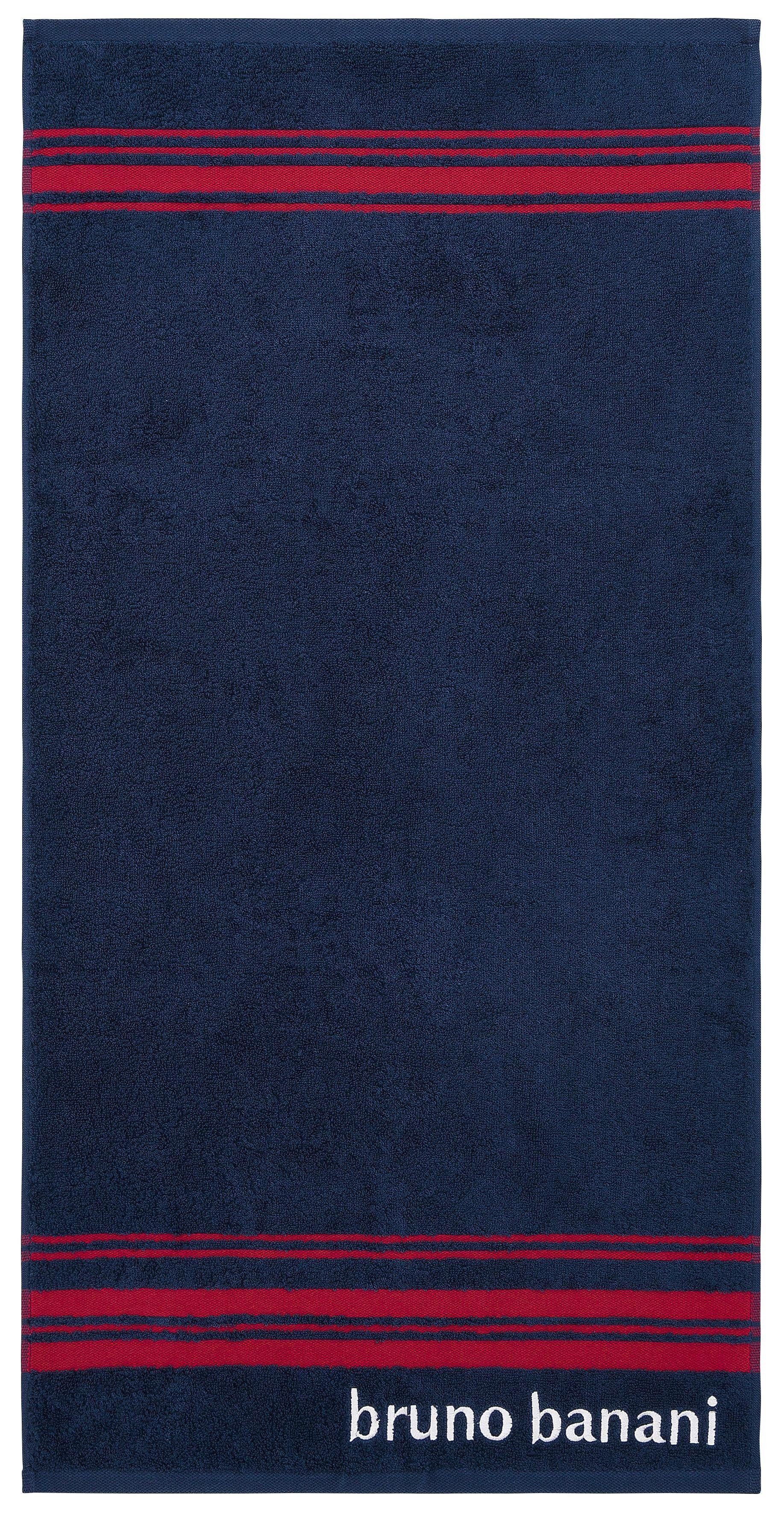 Bruno Banani Handtuch Set Daniel, 1 Duschtuch 70x140, 2 Handtücher 50x100, 2 Gästetücher 30x50, Walkfrottee (Set, 5-St), Streifen-Bordüre & Markenlogo, weich, 100% Baumwolle