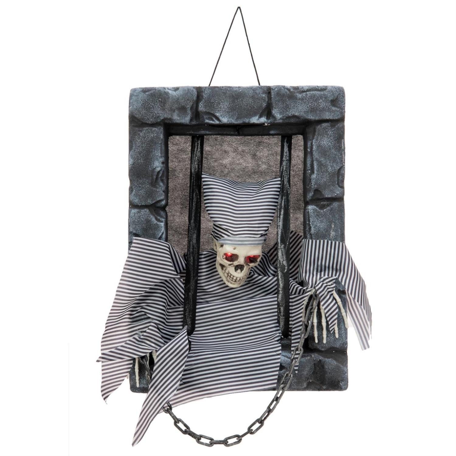 EUROPALMS Dekoobjekt Halloween Figur Knasti Wand-Deko Totenkopf mit Gitter blinkende Augen