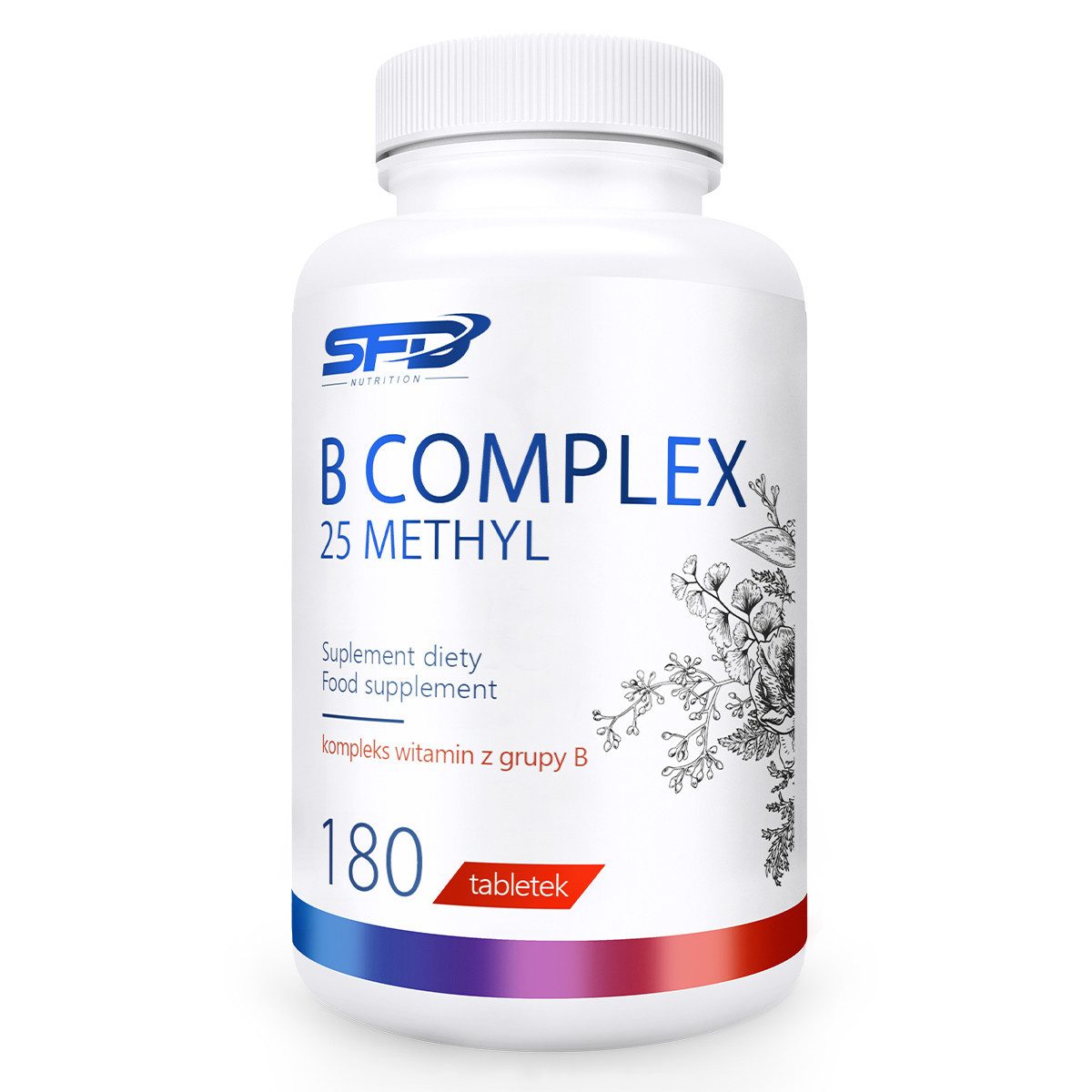 SFD Nutrition Vitamin B Komplex 25 Methyl 180 Tabletten Vitamin B6 B12 Niacin Kapseln, 260 g