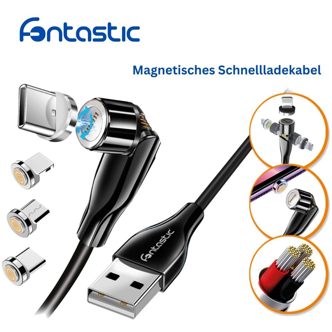 fontastic 3in1 - Magnet Datenkabel 540Grad Drehbar, schwarz USB-Ladegerät