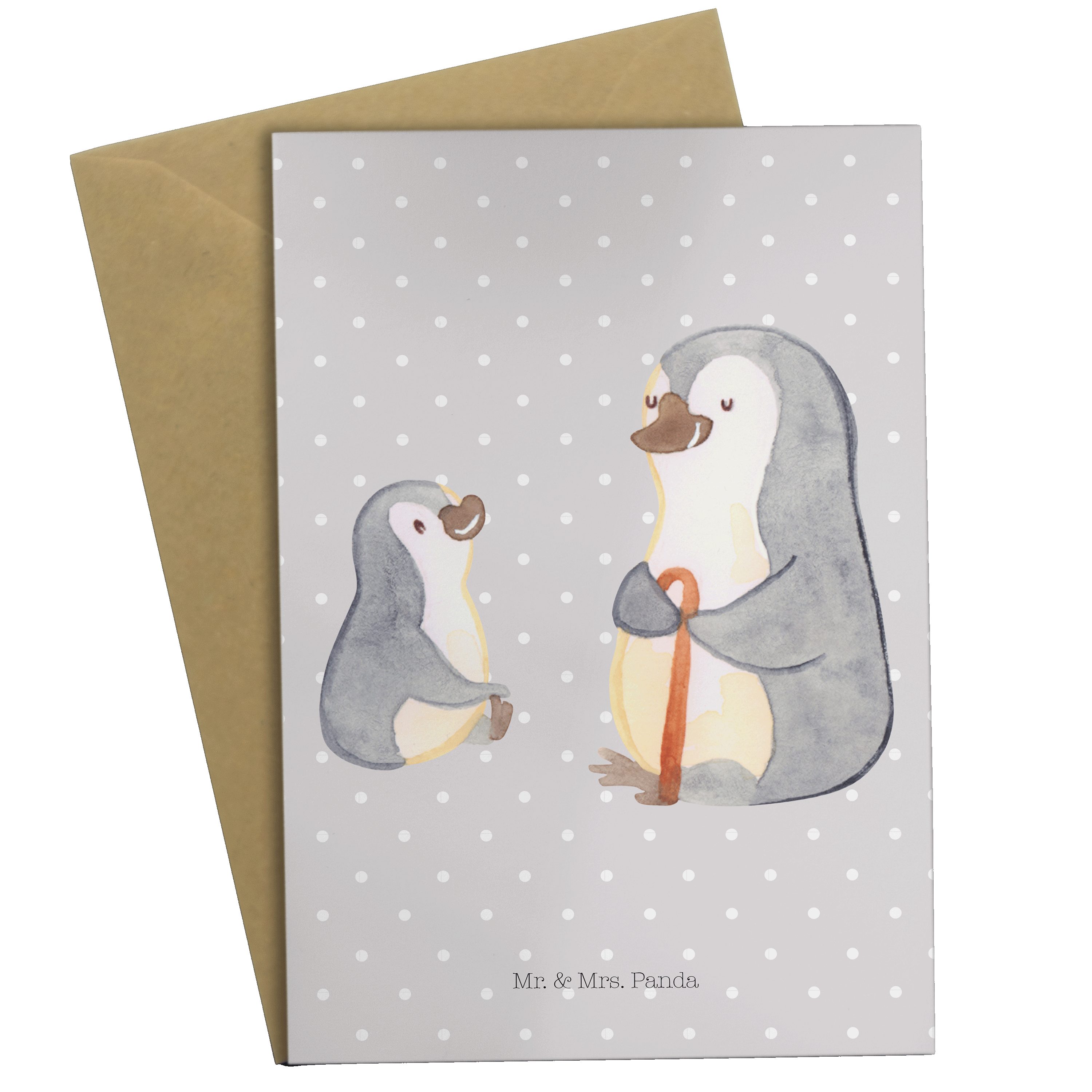 Mr. & Mrs. Panda Grußkarte Pinguin Opa Enkel - Grau Pastell - Geschenk, Familie, Hochzeitskarte