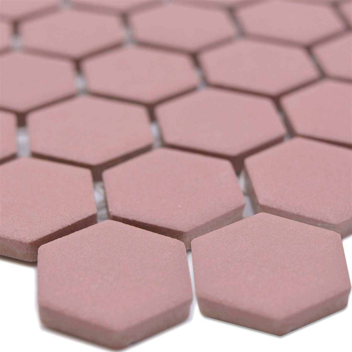 Mosafil Mosaikfliesen Keramikmosaik Bismarck R10B Hexagon Terracotta H23, Keramik 30.000x26.000, rot, Verlegefertig auf ein Netz geklebt - Frostsicher - Wasserfest -