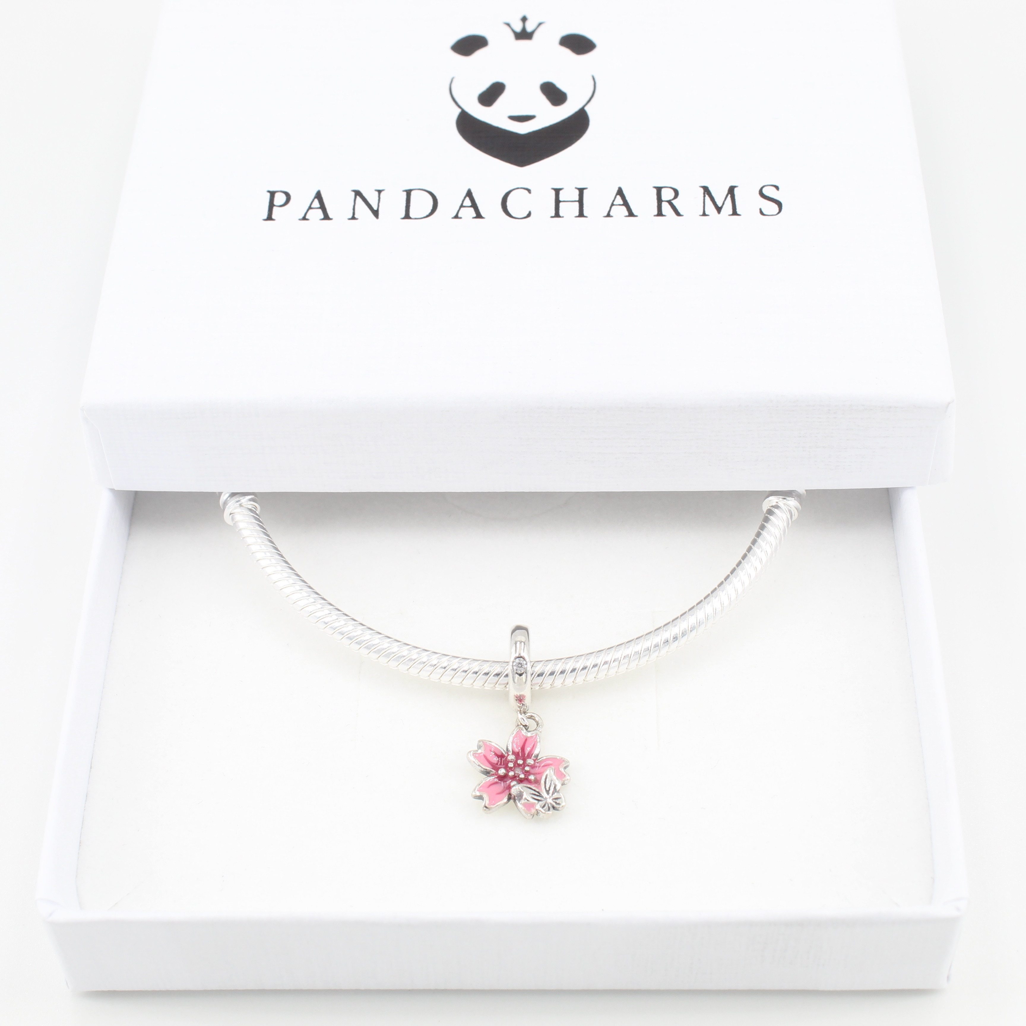 PANDACHARMS Bead Kirschblüte mit Schmetterling Charm Anhänger, 925er Sterling Silber