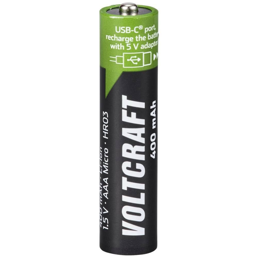 VOLTCRAFT Li-Ion USB-C® Akkus, AAA 1.5 V, 400 mAh ladbar per USB-C® VC-14491030 Akku, aufladbar über USB-C®