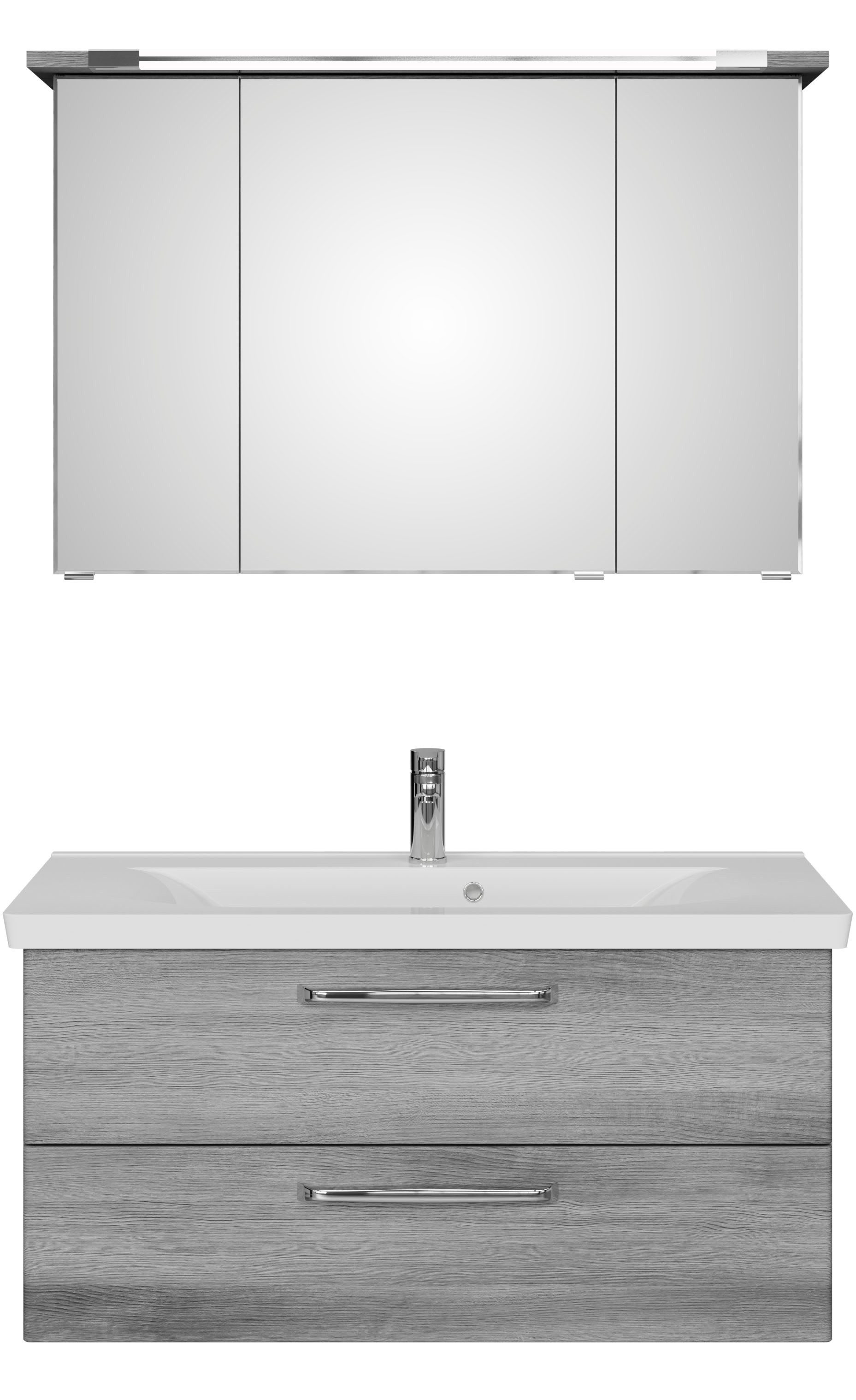 Saphir Badmöbel-Set Trentino 2-tlg Mineralmarmor-Waschtisch, Spiegelschrank mit LED-Profil, (3-St), Badmöbel-Set 110cm breit, inkl. Türdämpfer, 3 Türen, 2 Auszü – Bild 3 von 5