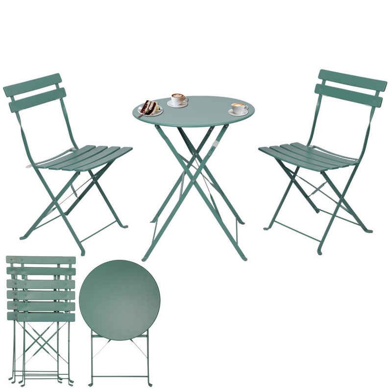 Albatros International Balkonset Albatros Bistroset 3-teilig Grün – Bistrotisch mit 2 Stühlen, (optimal als Balkonmöbel Set oder Gartenmöbel in modernem Design, Grün), klappbare Stühle und Tisch aus robustem Metall