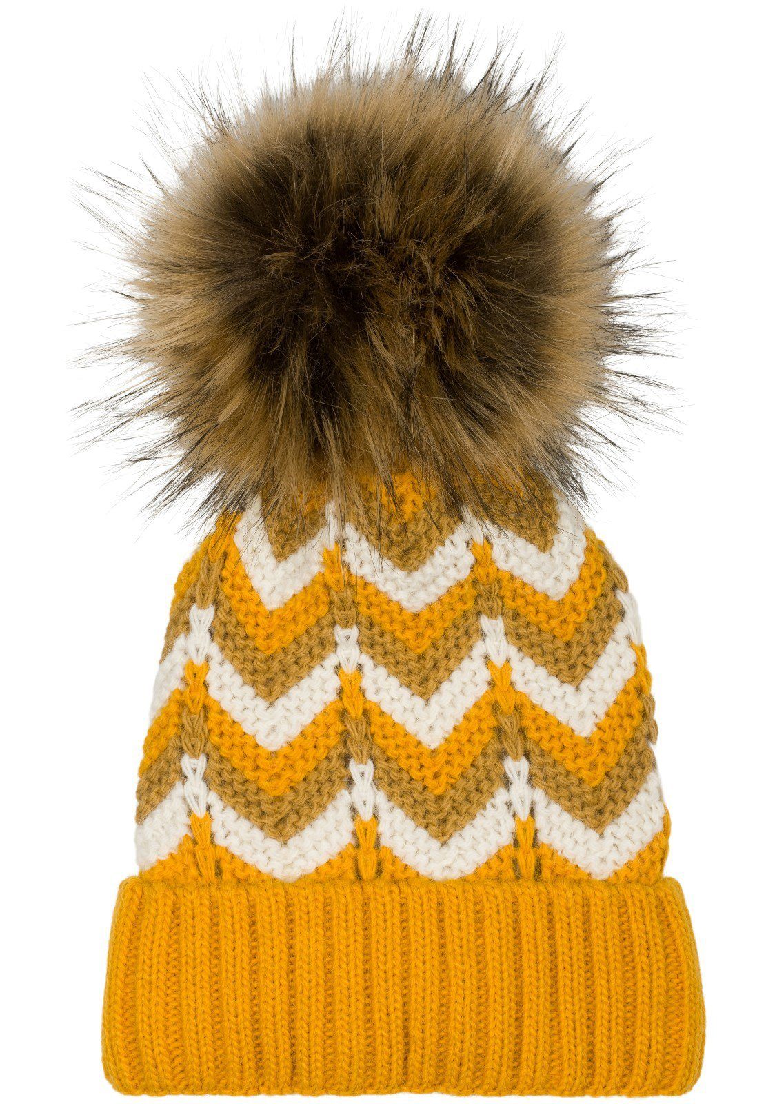 styleBREAKER Bommelmütze Strick Bommelmütze mit Zick-Zack Muster (1-St)