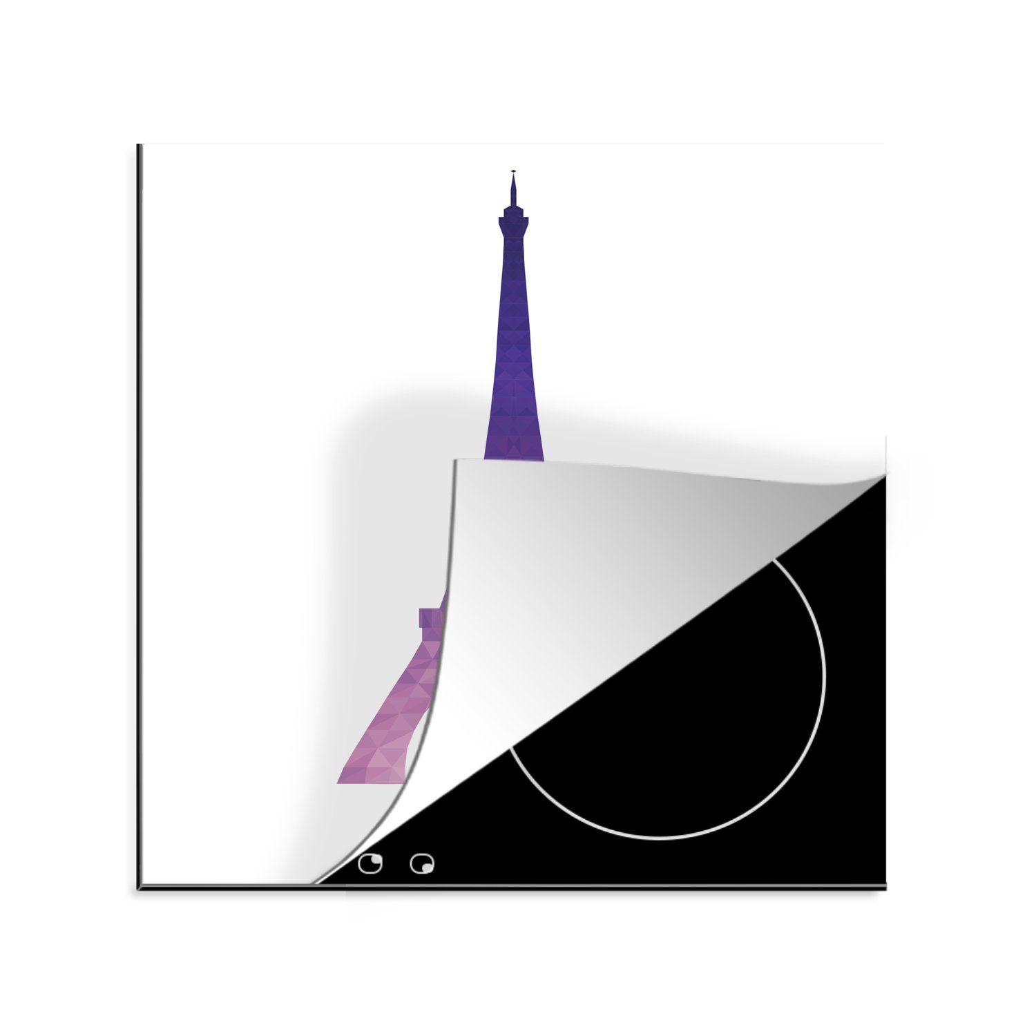 MuchoWow Herdblende-/Abdeckplatte Eine bunte Illustration des Eiffelturms, Vinyl, (1 tlg), 78x78 cm, Ceranfeldabdeckung, Arbeitsplatte für küche