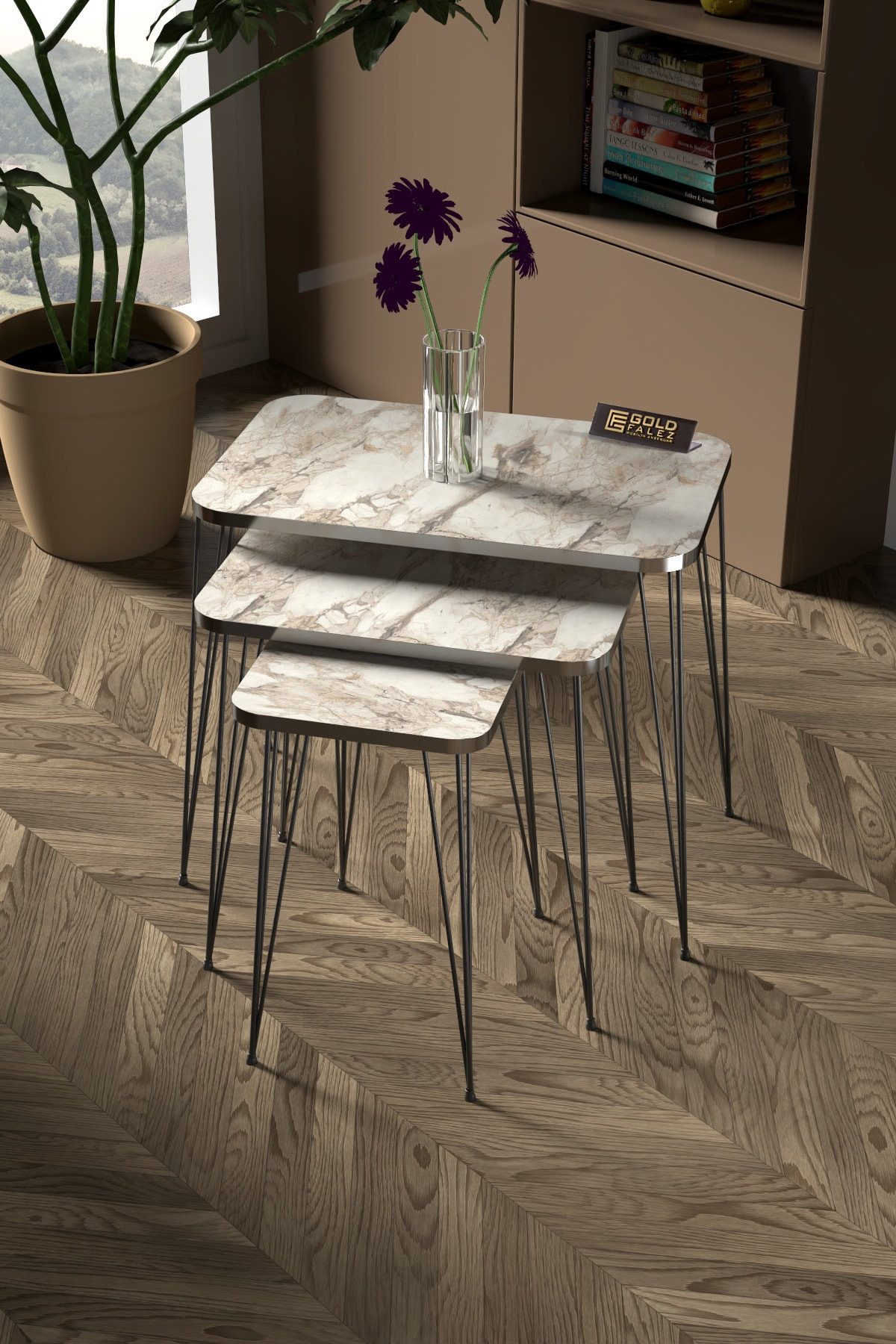 en.casa Couchtisch (4-St., 1x Couchtisch, 3x Satztisch), weiß marmoriert, s günstig online kaufen