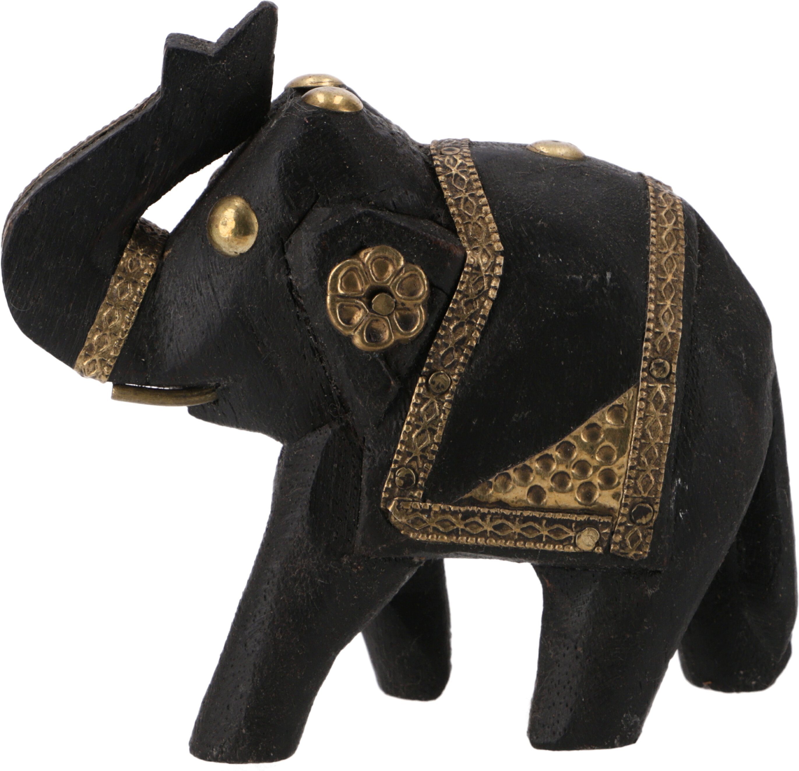 Dekofigur Guru-Shop -.. Elefant Deko mit geschnitzt Messingornamenten