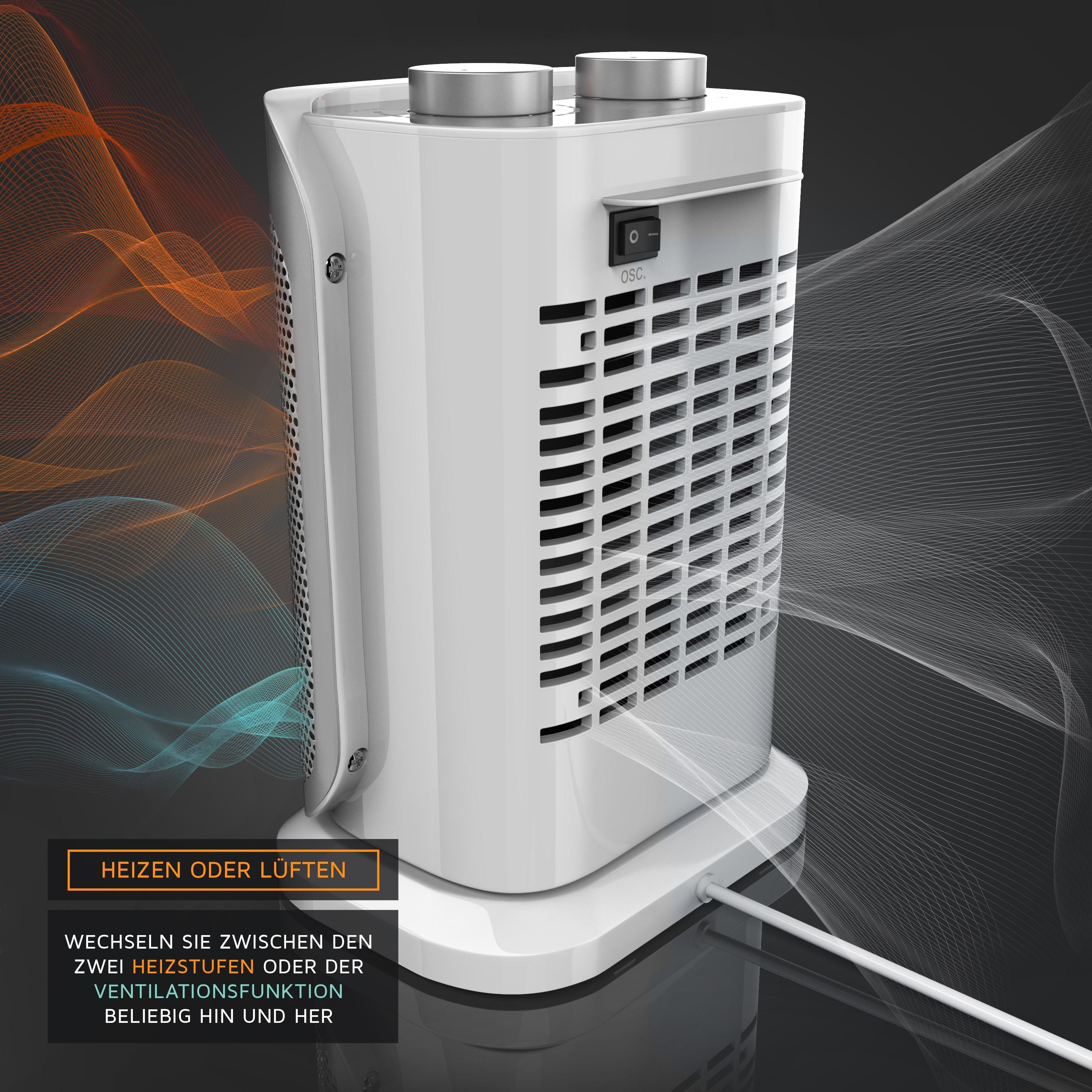 Brandson Keramikheizlüfter Keramikheizlüfter 1500 W mit Oszillation & Thermostat für Badezimmer, 1500 W, Energiesparend, leise, Temperaturregelung, Thermosicher – Bild 2 von 5