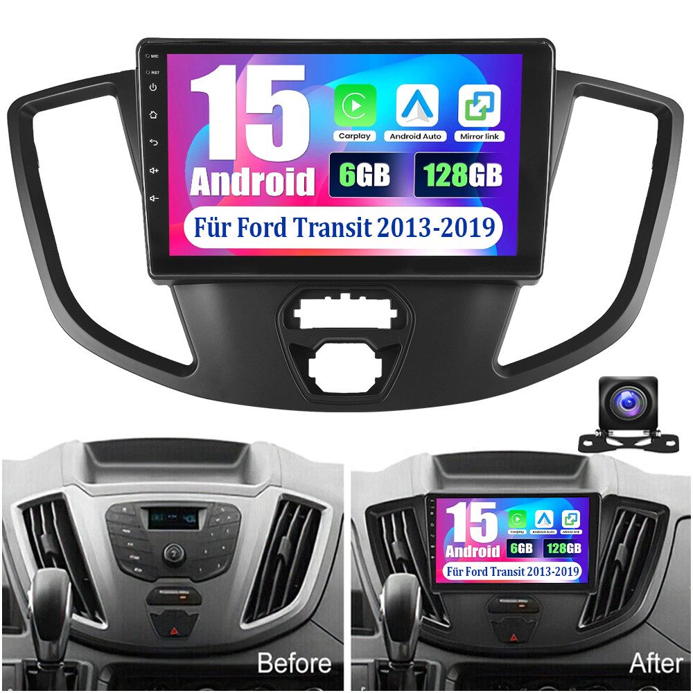 ESSGOO 6+128G DAB+ Carplay Android15 Autoradio Für Ford Transit 2015-2018 GPS Autoradio (DAB (optional), 4G LTE, RDS, AM, FM, 6GB+128GB, Carplay Android Auto Bluetooth EQ USB GPS Navi WIFI Touchscreen)