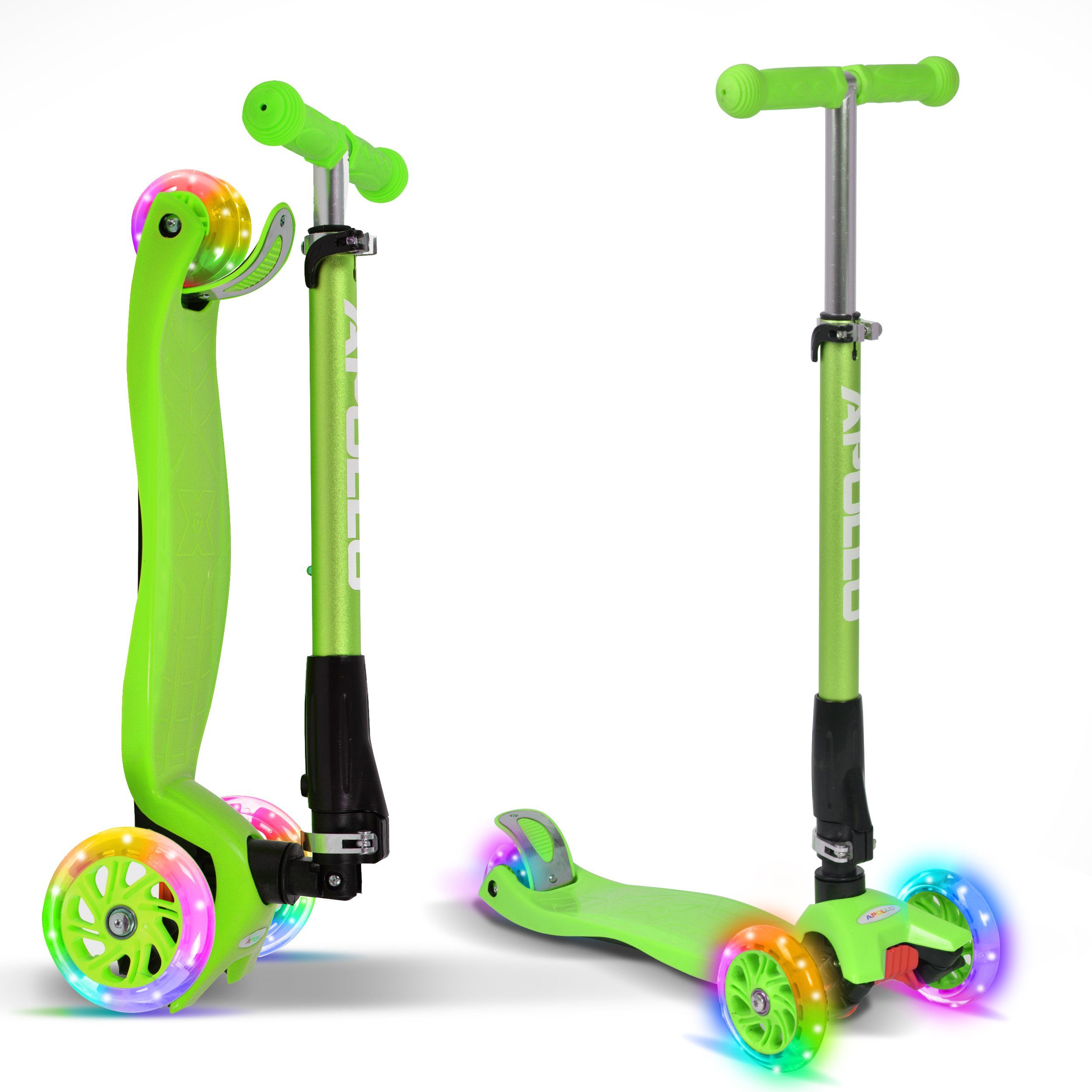 Apollo Dreiradscooter Kinderroller Kids Whiz LED 3-Rad Scooter ab 3 Jahren Tretroller, Klappbarer und höhenverstellbarer Kinder Scooter mit LED Wheels
